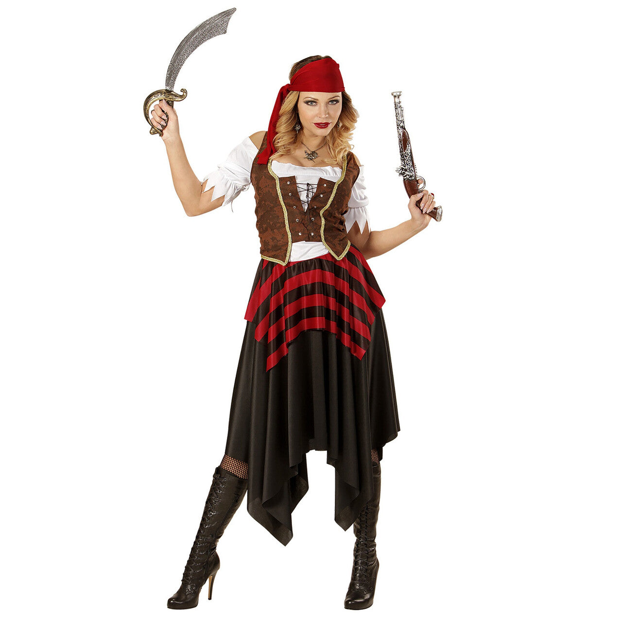 Op deze afbeelding zie je een Kostuums, van het merk Widmann. Hijs De Vlag Pirate Vrouw Kostuum