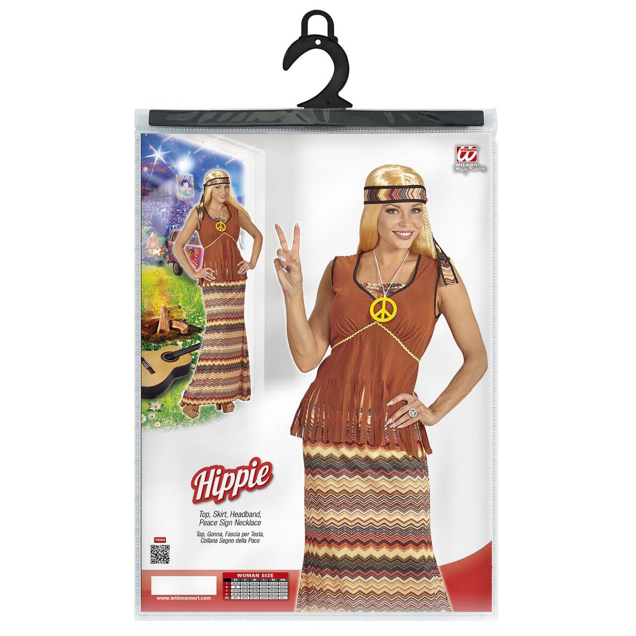 Op deze afbeelding zie je een Kostuums, van het merk Widmann. Hippie Dame Long Davy Vrouw Kostuum