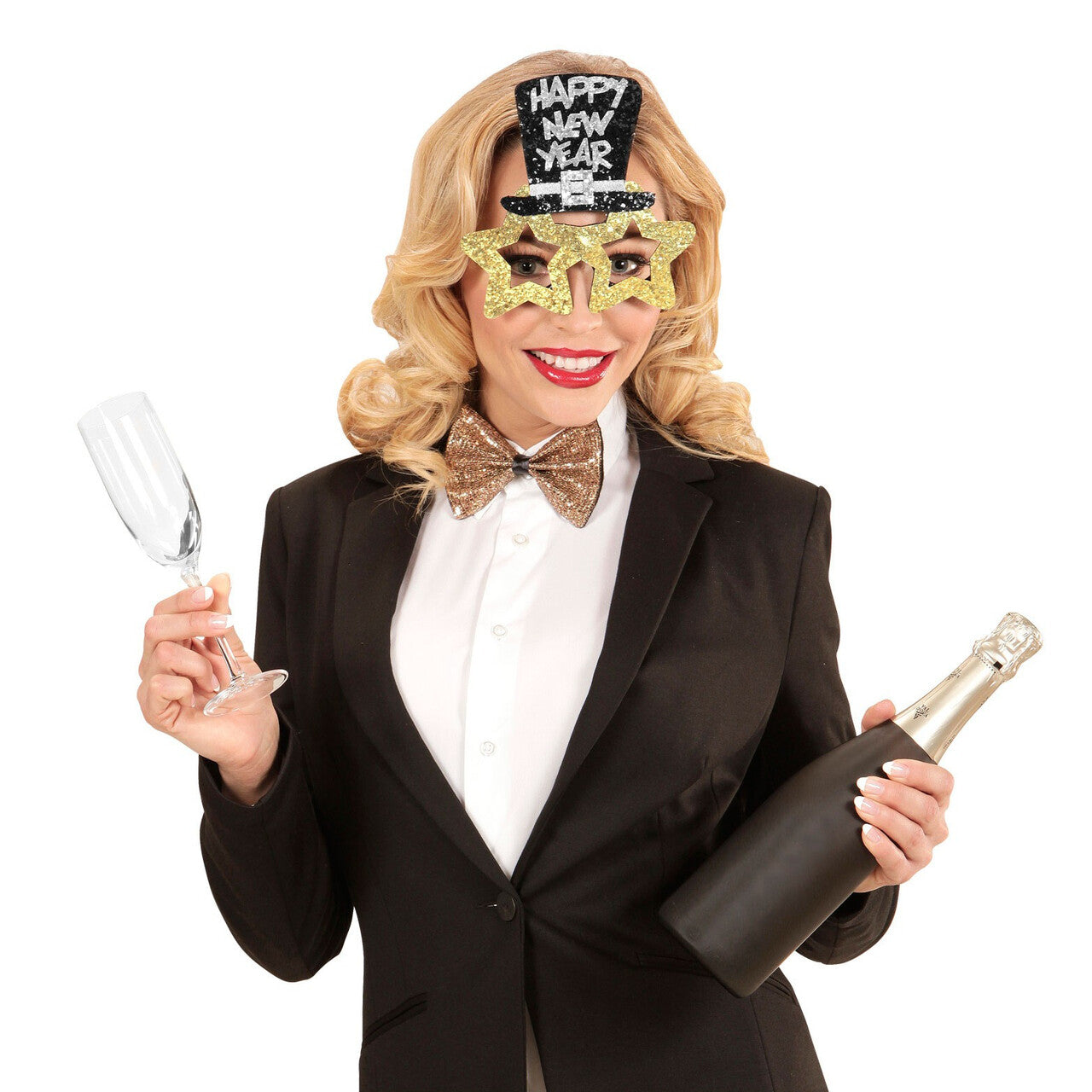 Op deze afbeelding zie je een Accessoires, van het merk Widmann. Spetterende Bril, Happy New Year Goud