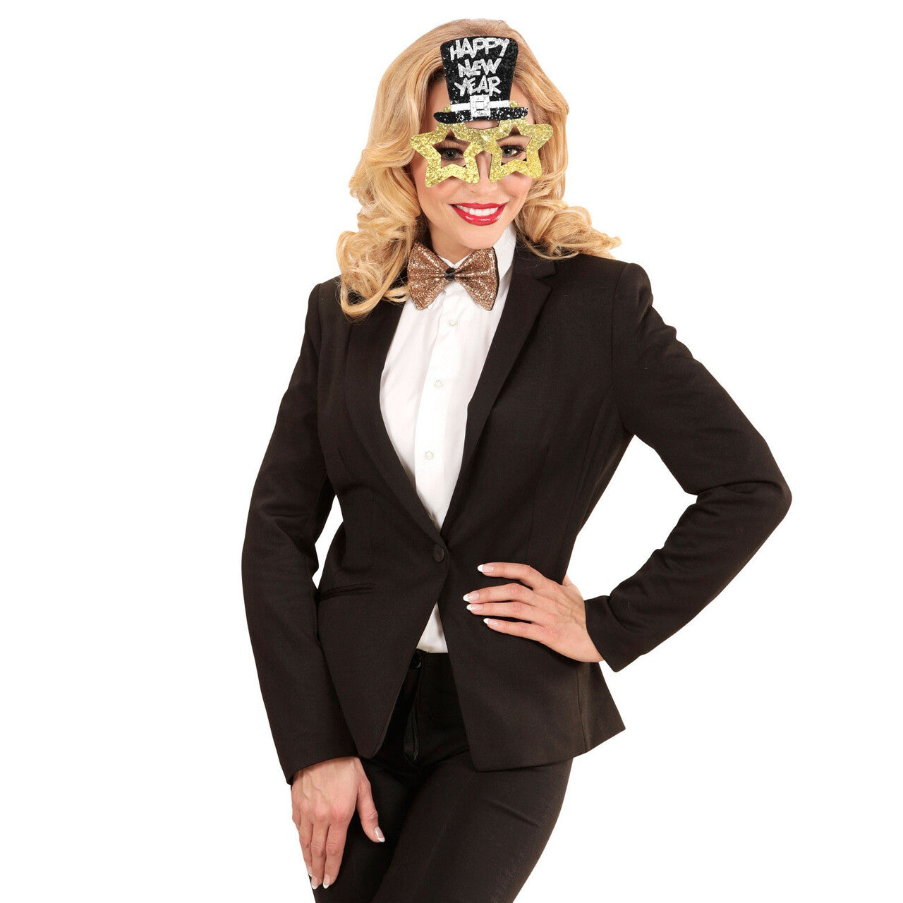 Op deze afbeelding zie je een Accessoires, van het merk Widmann. Spetterende Bril, Happy New Year Goud