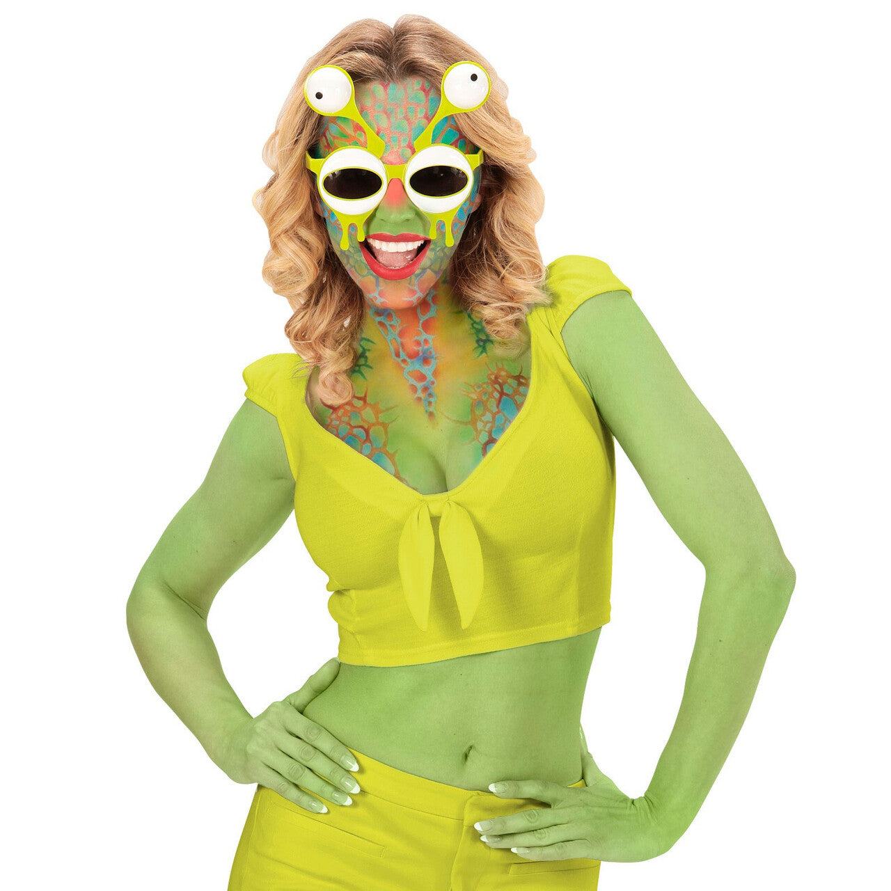Op deze afbeelding zie je een Accessoires, van het merk Widmann. Space Bril, Alien Met Dubbele Ogen