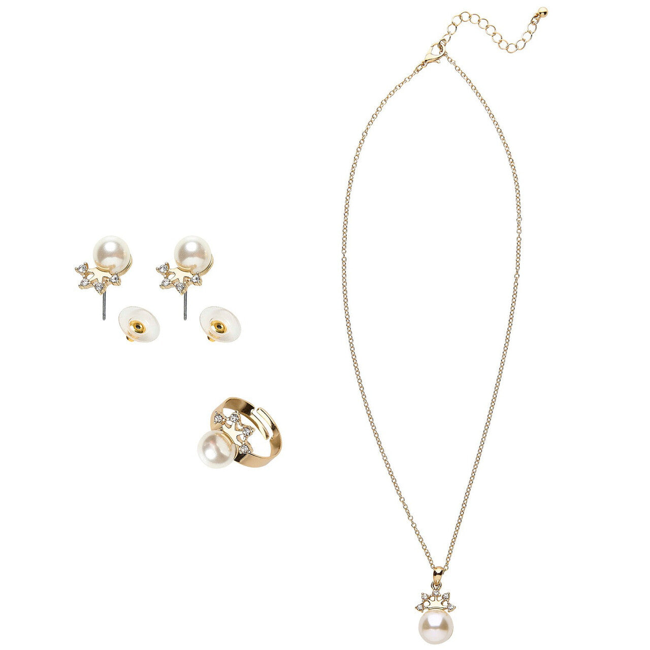 Op deze afbeelding zie je een Accessoires, van het merk Widmann. Prinses Ketting, Oorbellen, Ring Goud Strass