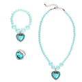 Prinses Ketting, Armband, Ring Strass Hart Azuur Blauw
