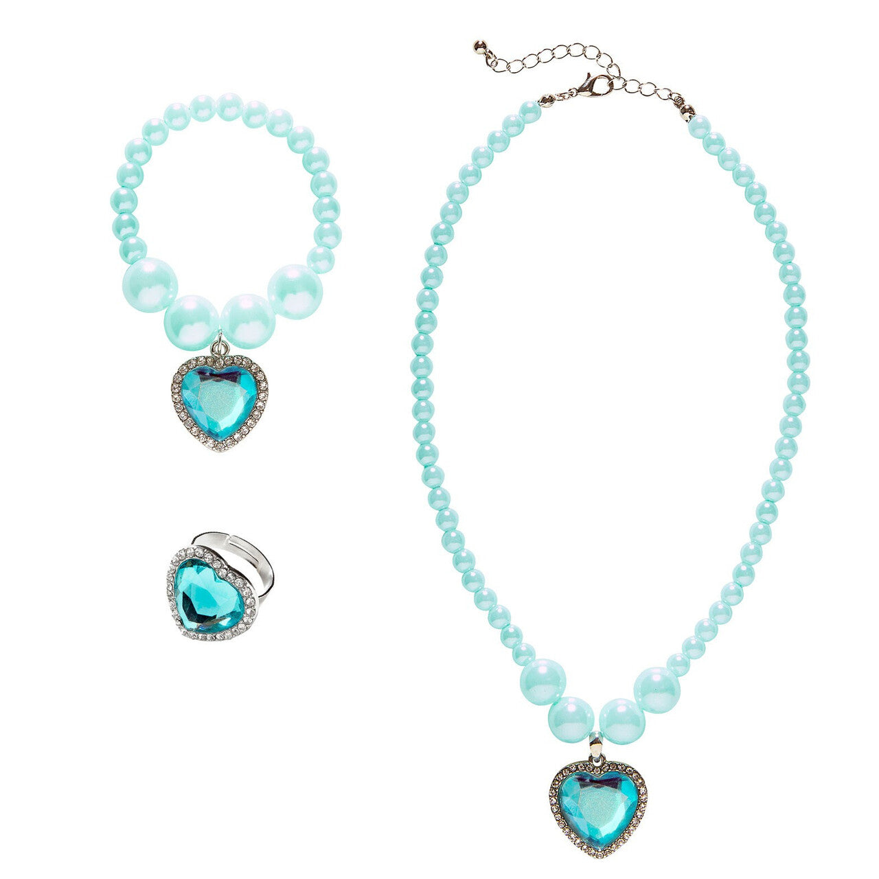 Op deze afbeelding zie je een Accessoires, van het merk Widmann. Prinses Ketting, Armband, Ring Strass Hart Azuur Blauw