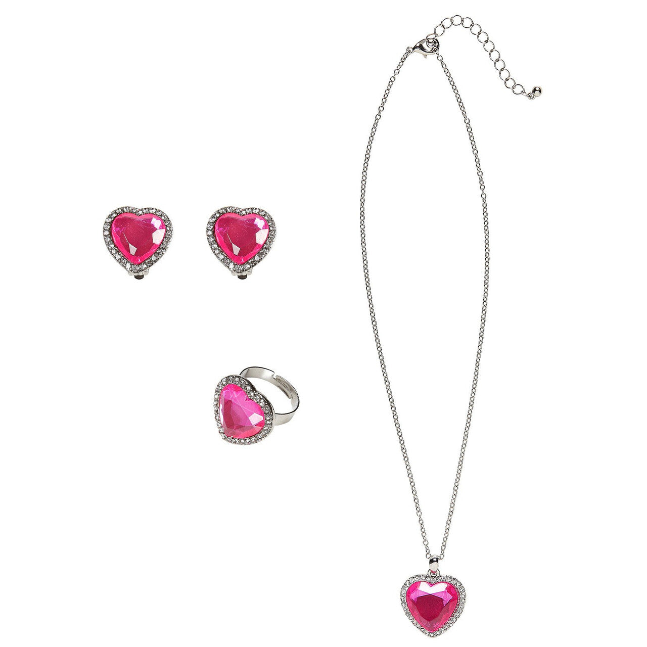 Op deze afbeelding zie je een Accessoires, van het merk Widmann. Prinses Ketting, Oorbellen, Ring Strass Roze
