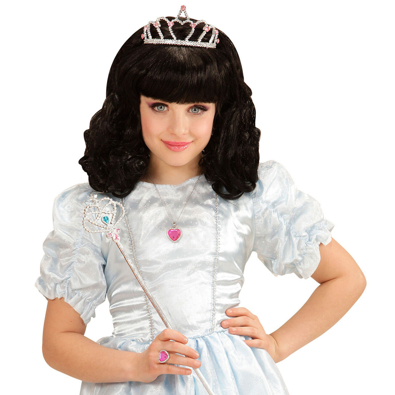 Op deze afbeelding zie je een Accessoires, van het merk Widmann. Prinses Ketting, Oorbellen, Ring Strass Roze