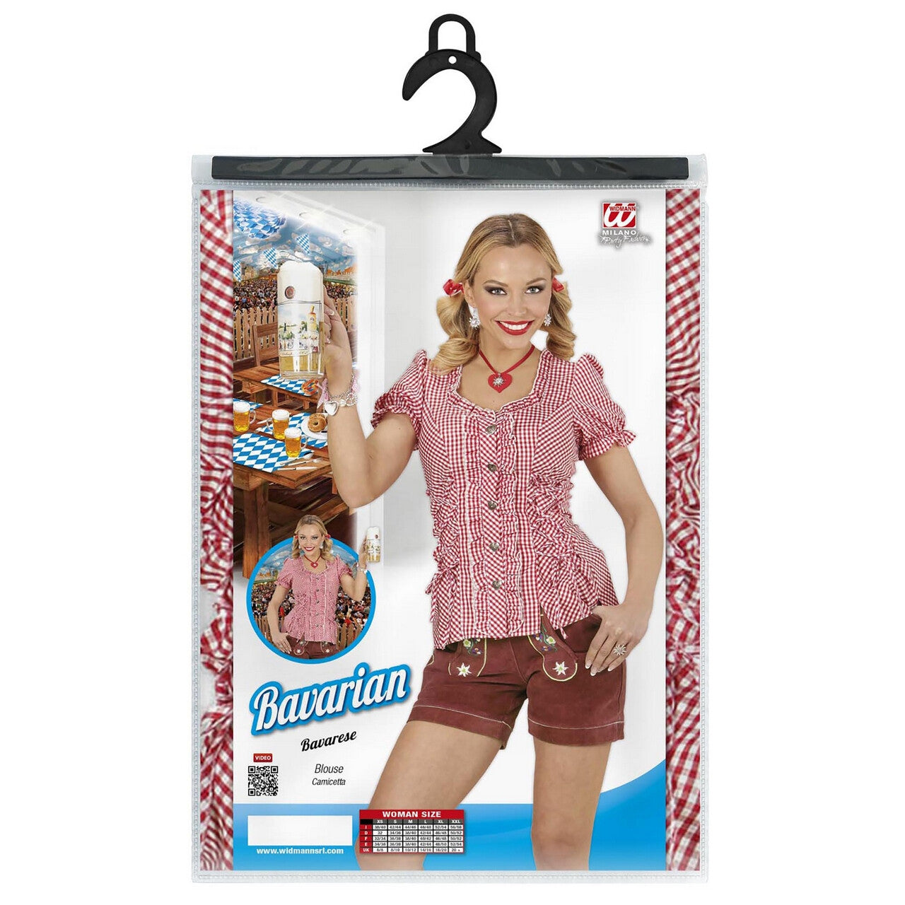 Op deze afbeelding zie je een Kostuums, van het merk Widmann. Rode Geblokte Bertha Beierse Blouse Vrouw