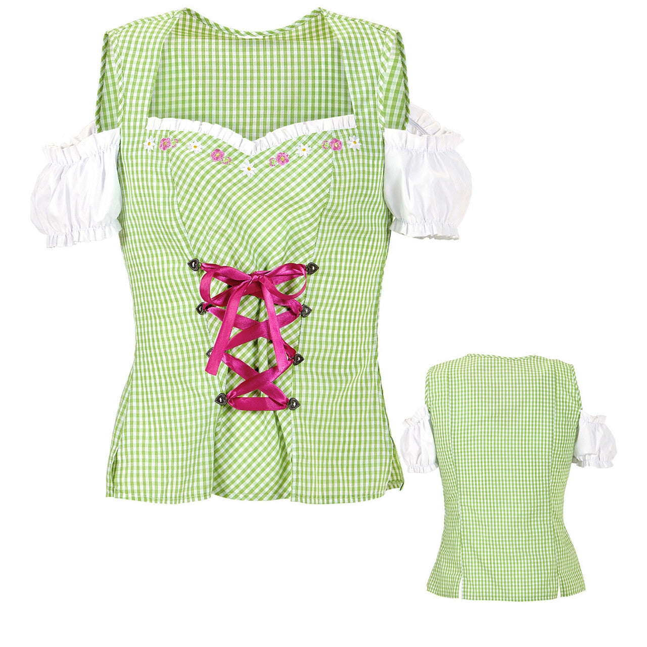 Op deze afbeelding zie je een Kostuums, van het merk Widmann. Groene Geblokte Bertha Beierse Blouse Vrouw