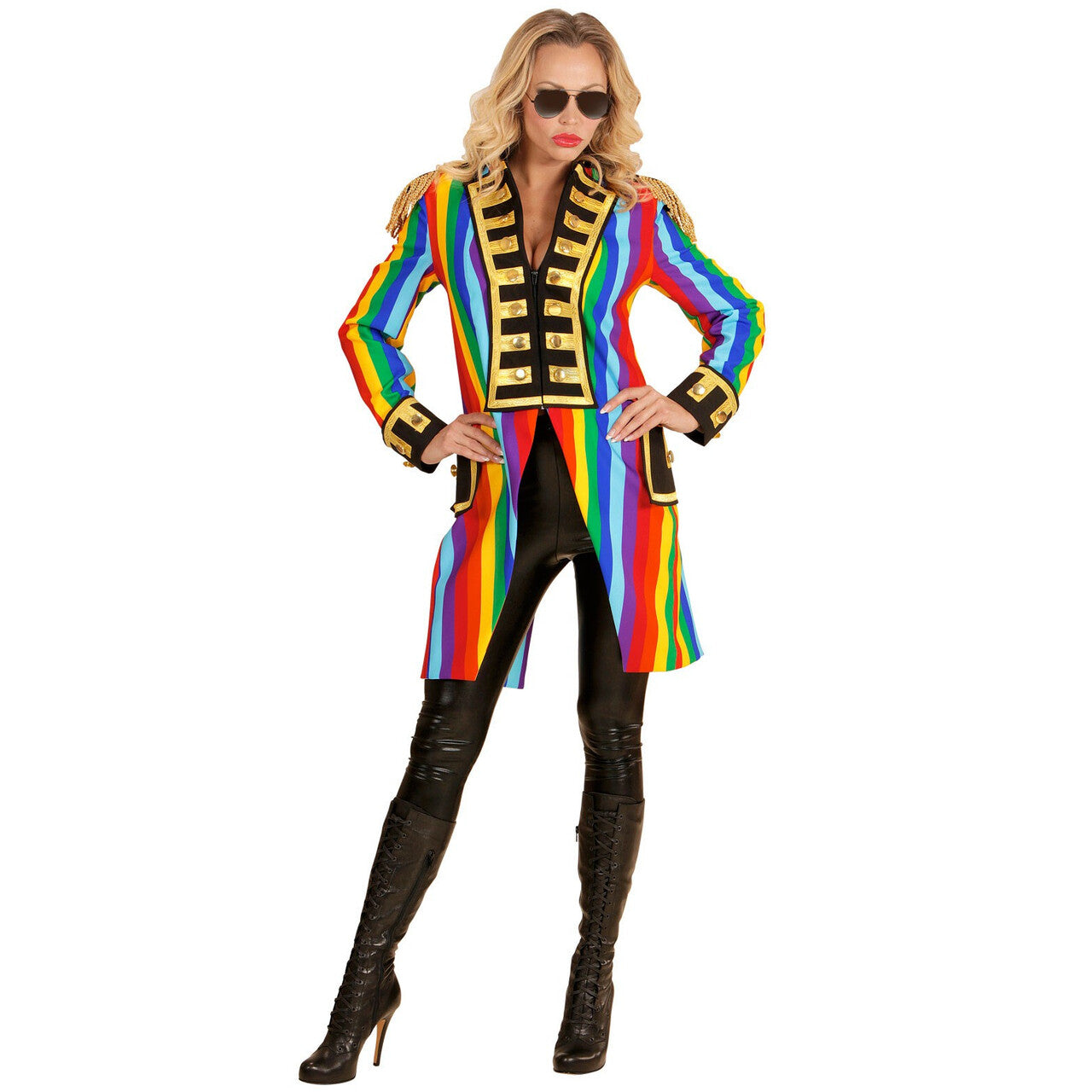 Op deze afbeelding zie je een Kostuums, van het merk Widmann. Multicolor Frackjas Regenboog Vrouw