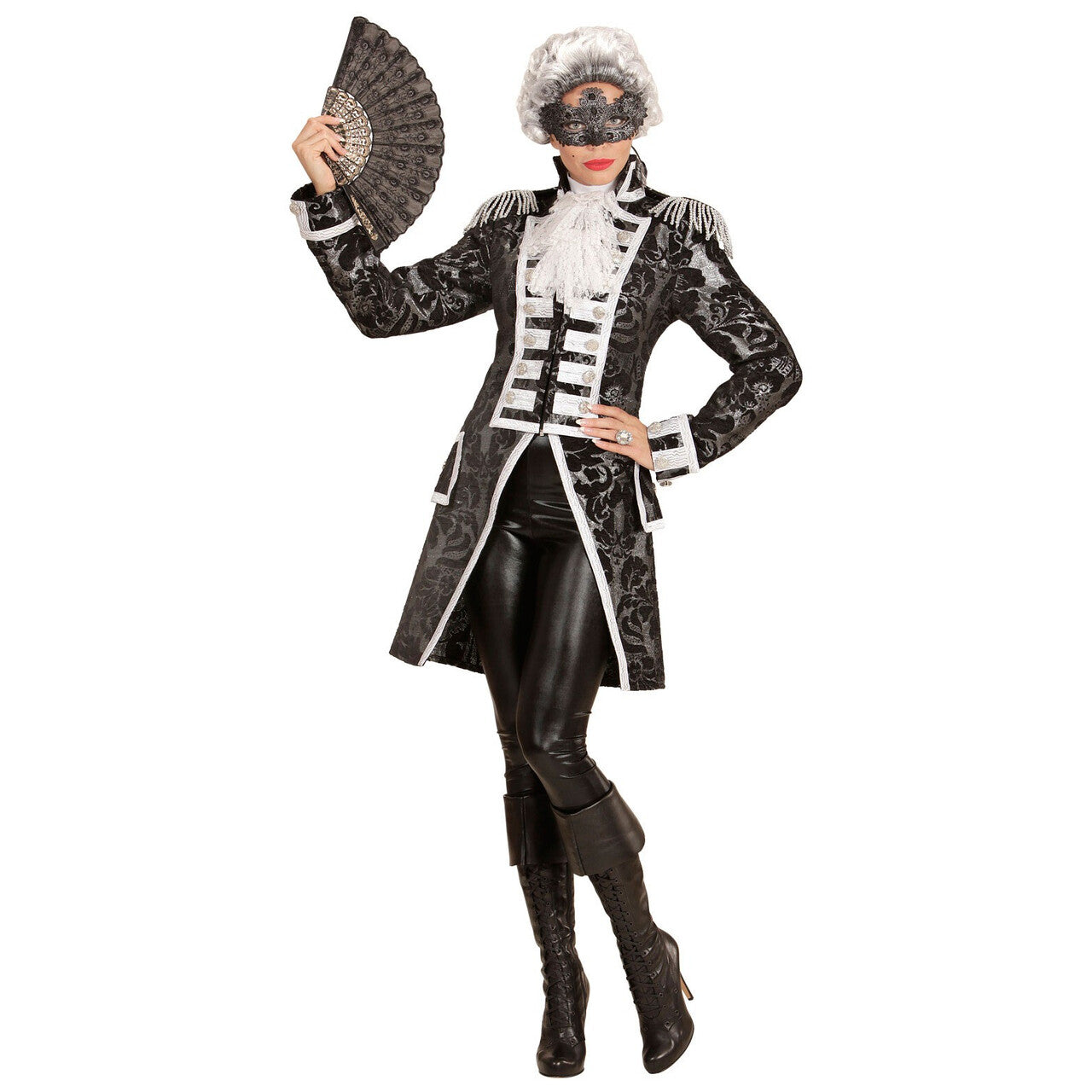 Op deze afbeelding zie je een Kostuums, van het merk Widmann. Royale Frackjas Zilver Vrouw