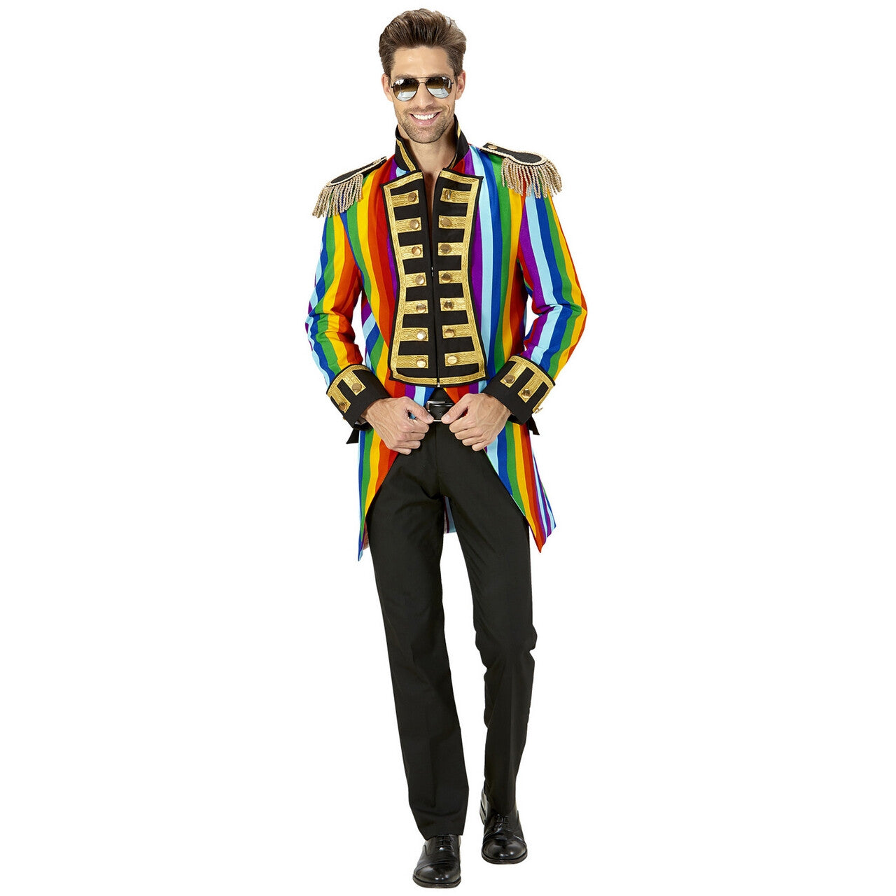 Op deze afbeelding zie je een Kostuums, van het merk Widmann. Multicolor Frackjas Regenboog Man