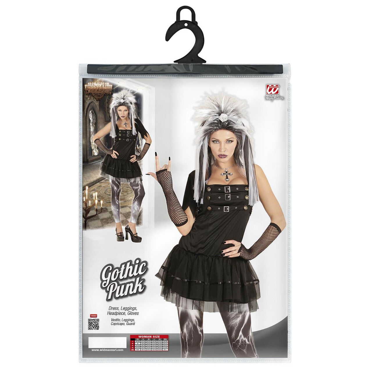 Op deze afbeelding zie je een Kostuums, van het merk Widmann. Korte Gothic Punk Vrouw Kostuum
