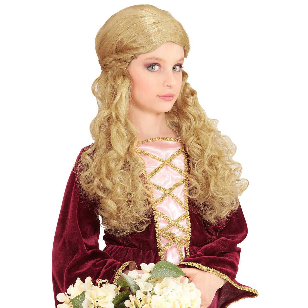 Op deze afbeelding zie je een Accessoires, van het merk Widmann. Milady Pruik, Kind Middeleeuwen Blond