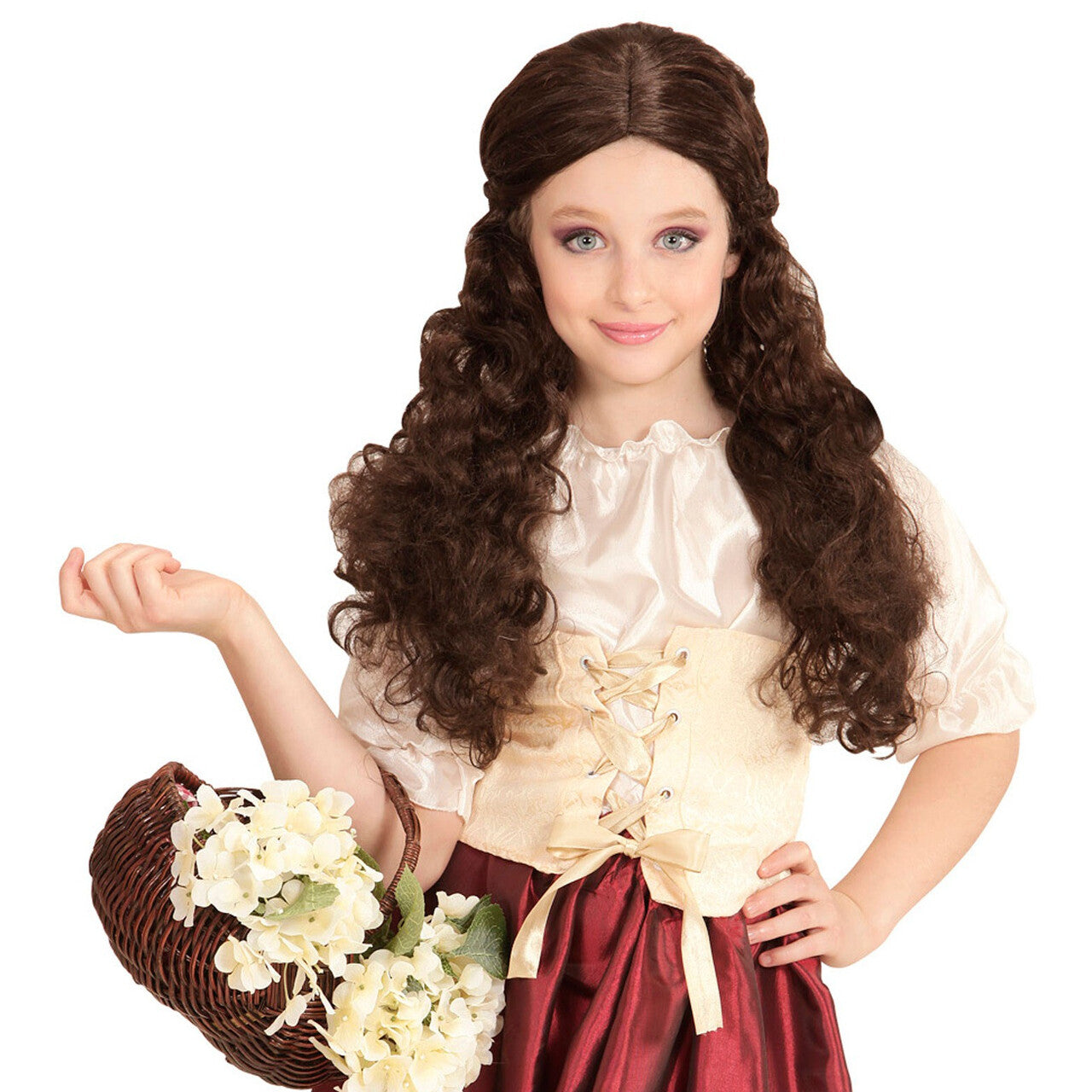 Op deze afbeelding zie je een Accessoires, van het merk Widmann. Milady Pruik, Kind Middeleeuwen Bruin