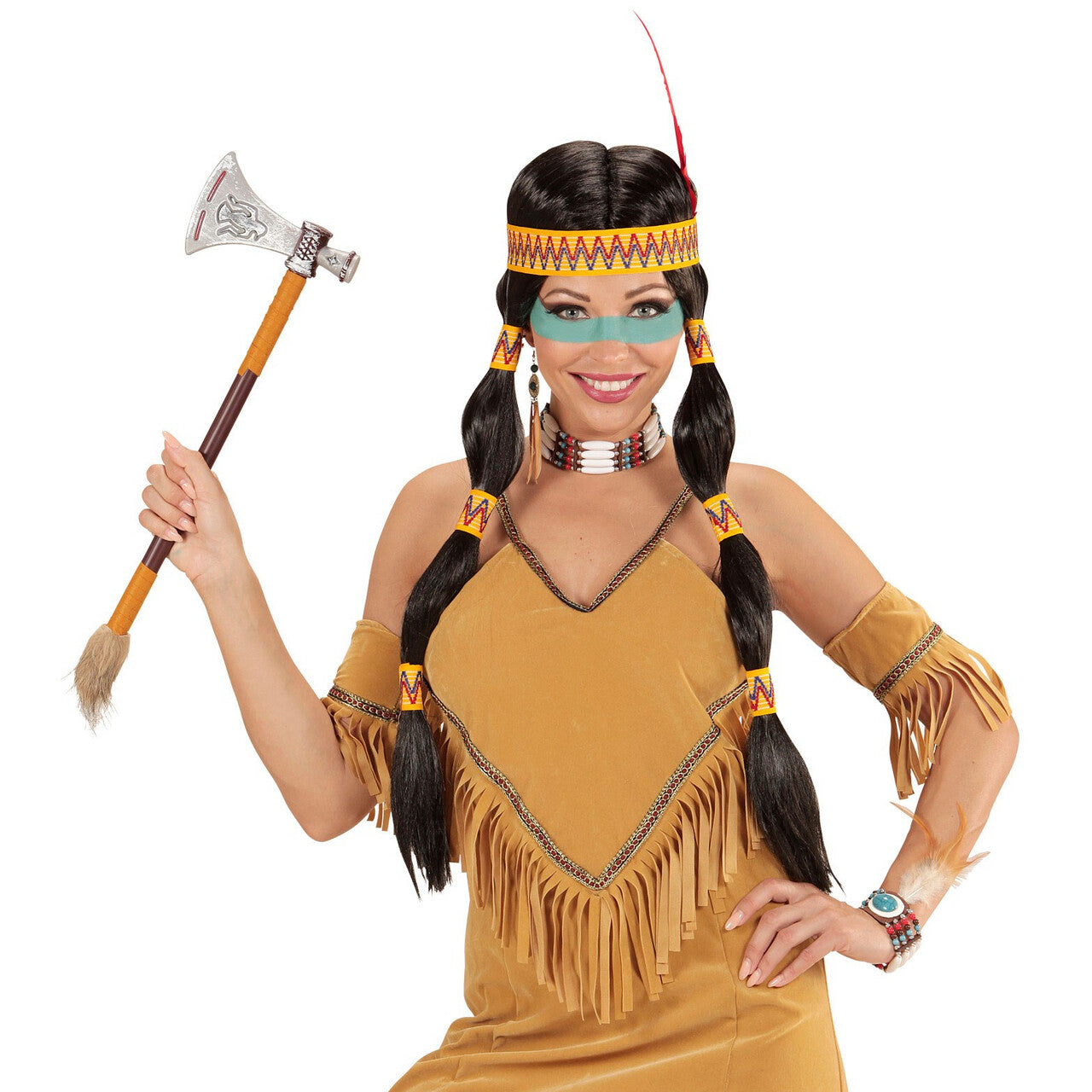 Op deze afbeelding zie je een Accessoires, van het merk Widmann. Vrede Pruik, Squaw Indiaan Met Hoofdband