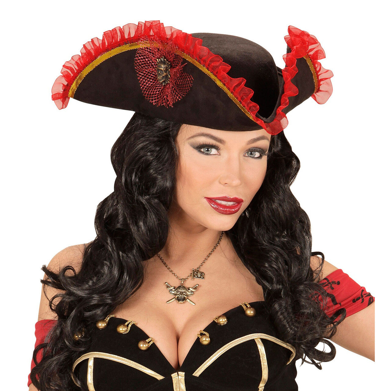 Op deze afbeelding zie je een Accessoires, van het merk Widmann. Rood-Zwart Luxe Tricorn Piraat