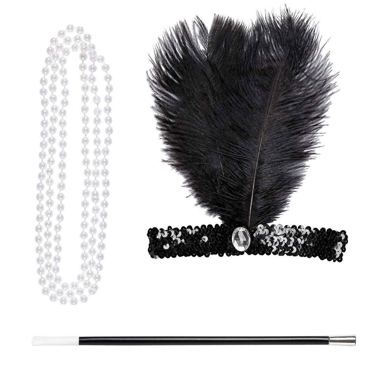 Op deze afbeelding zie je een Accessoires, van het merk Widmann. Black & Pearl Flapper Set