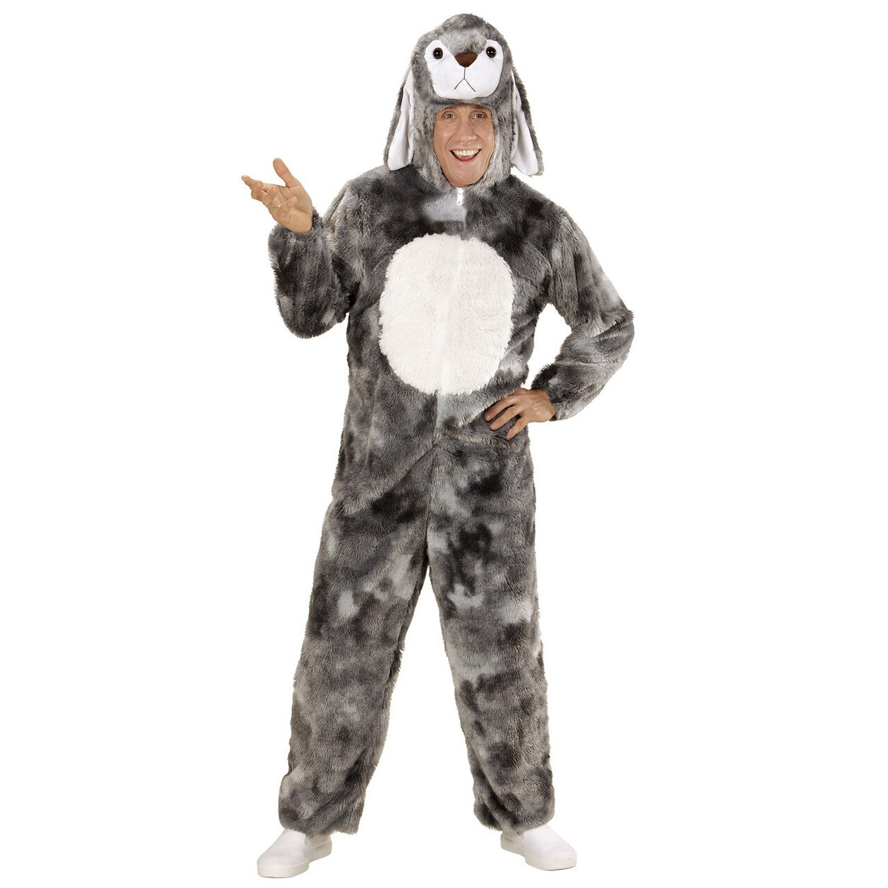 Op deze afbeelding zie je een Kostuums, van het merk Widmann. Dieren Onesie Pluche Konijn Grijs Kostuum