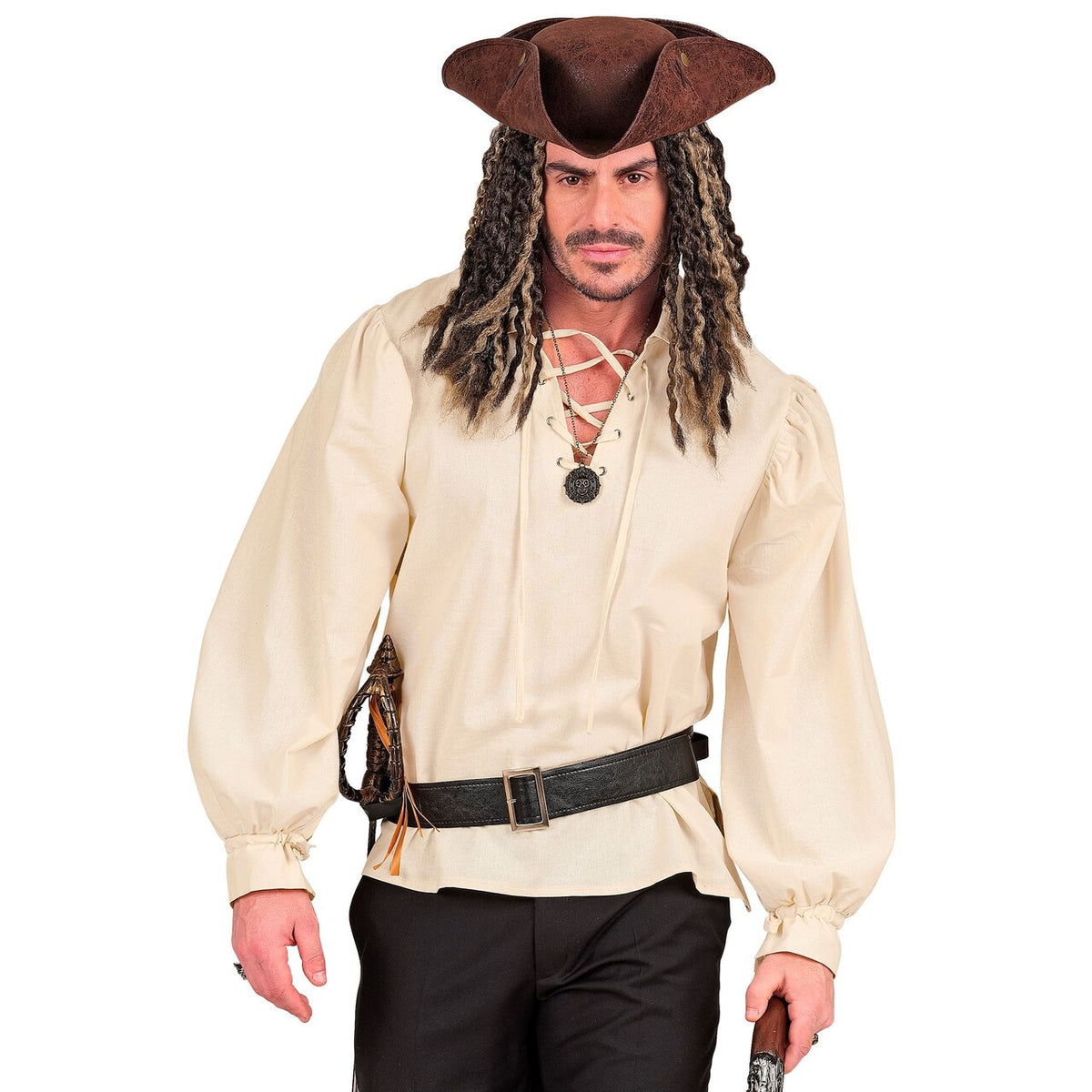 Op deze afbeelding zie je een Kostuums, van het merk Widmann. Beige Shirt Middeleeuwen Of Piraat Man