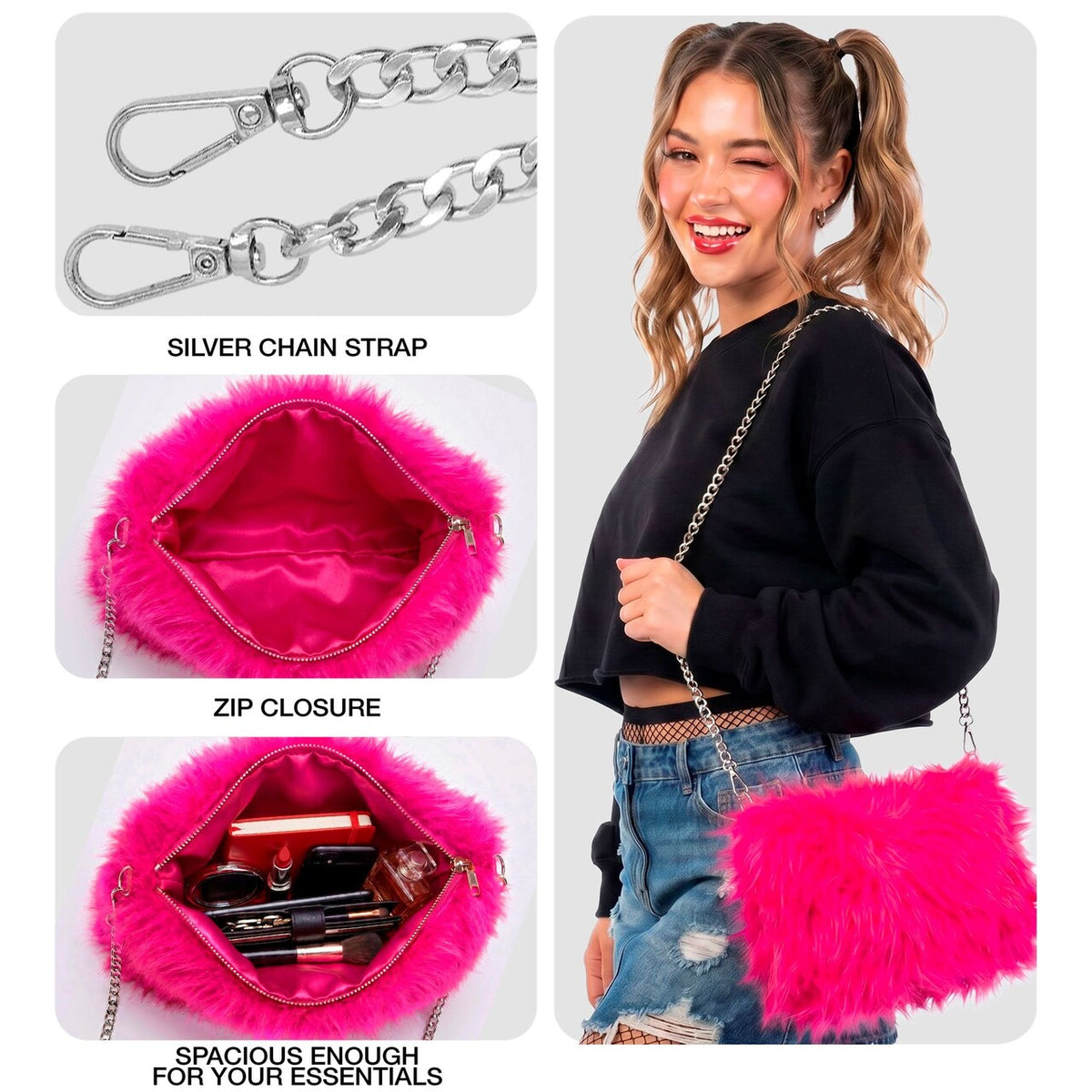 Op deze afbeelding zie je een Accessoires, van het merk Widmann. Zachte Pluche Hand Tas Neon Roze
