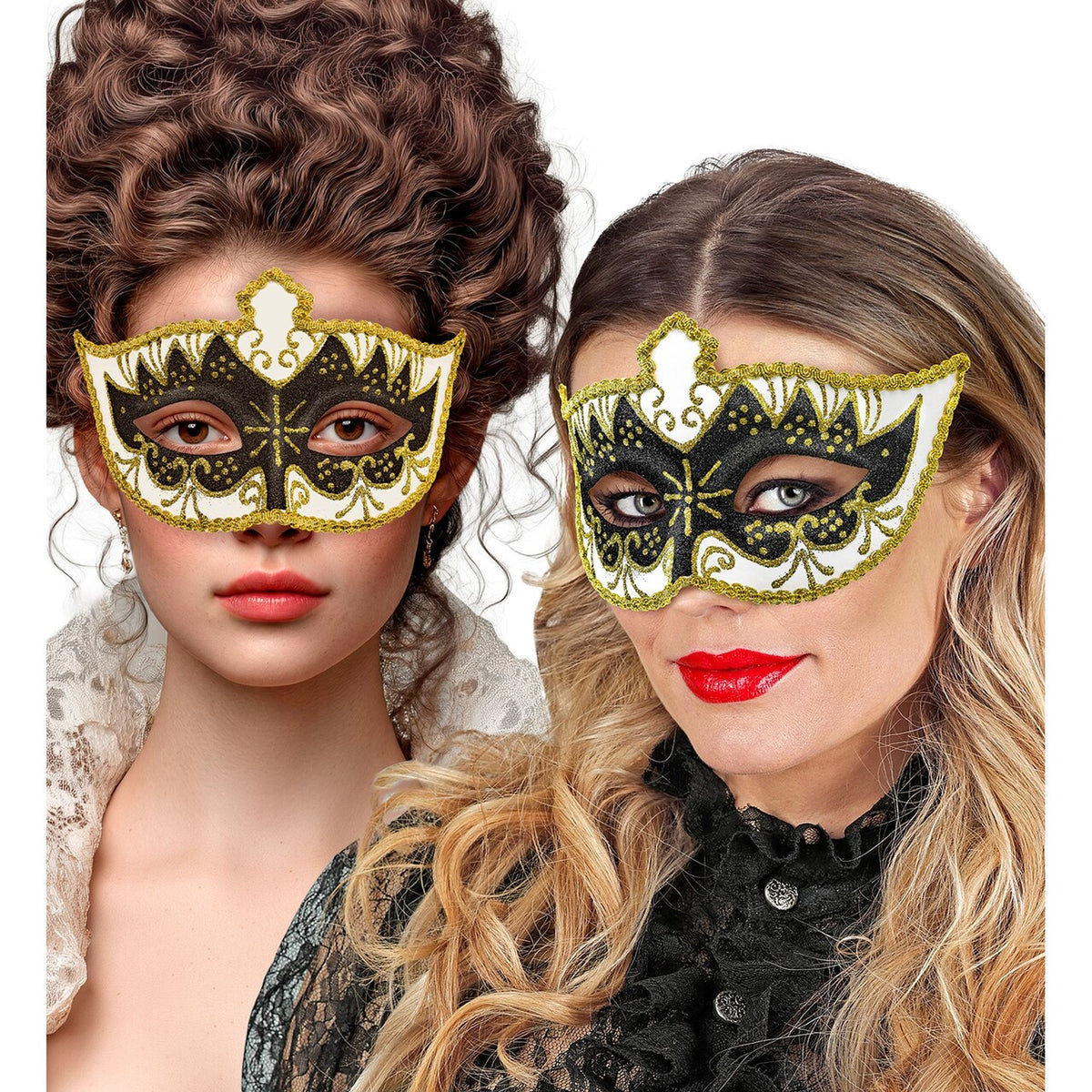 Op deze afbeelding zie je een Accessoires, van het merk Widmann. Venetiaans Gemaskerd Bal Masker Goud / Zwart
