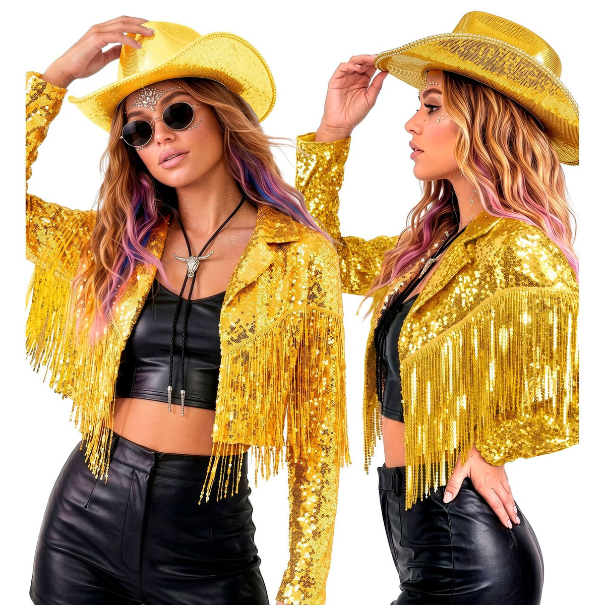 Op deze afbeelding zie je een Kostuums, van het merk Widmann. Gold Fever Glitter & Franje Jas Vrouw