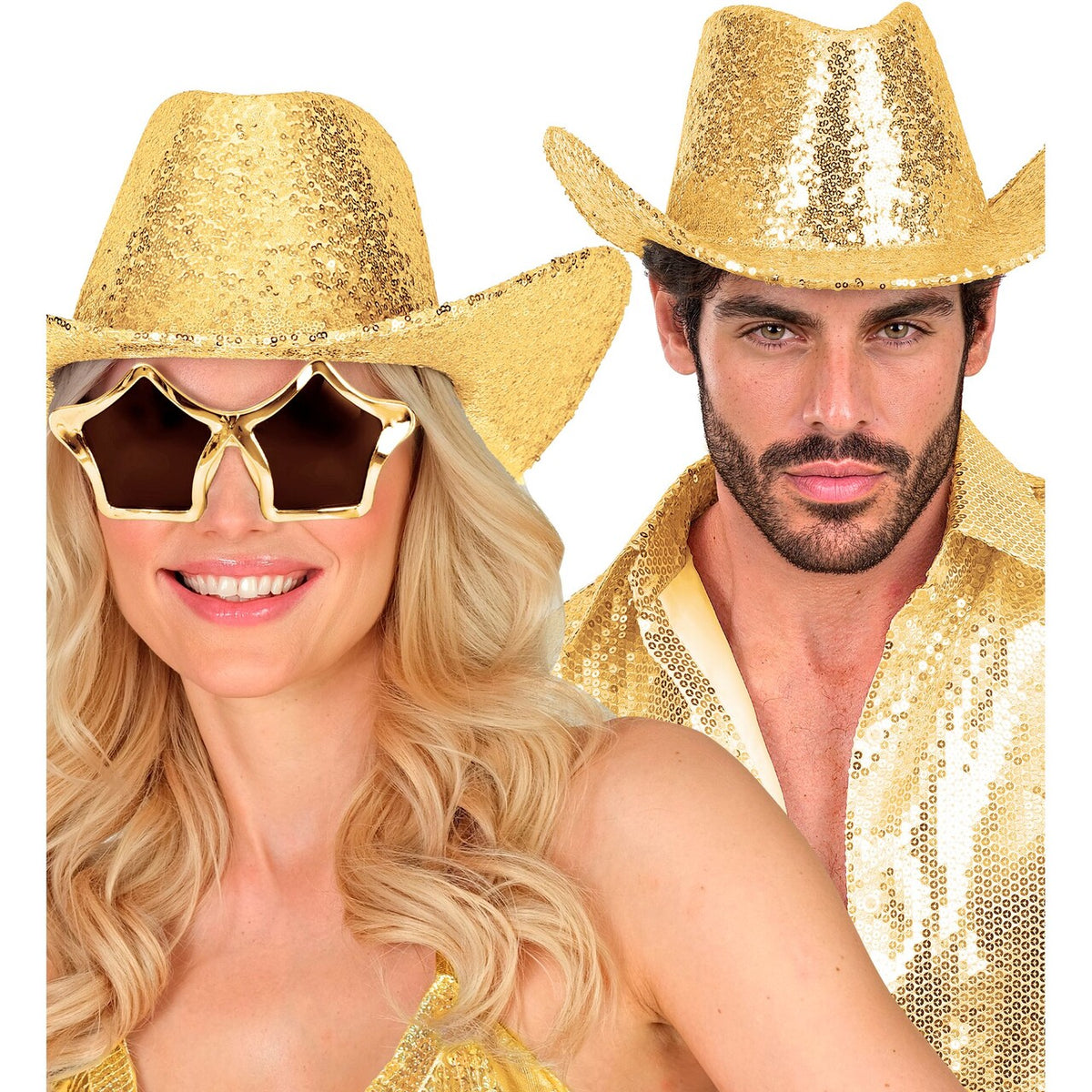 Op deze afbeelding zie je een Accessoires, van het merk Widmann. Cowboy Gouden Paillettenhoed