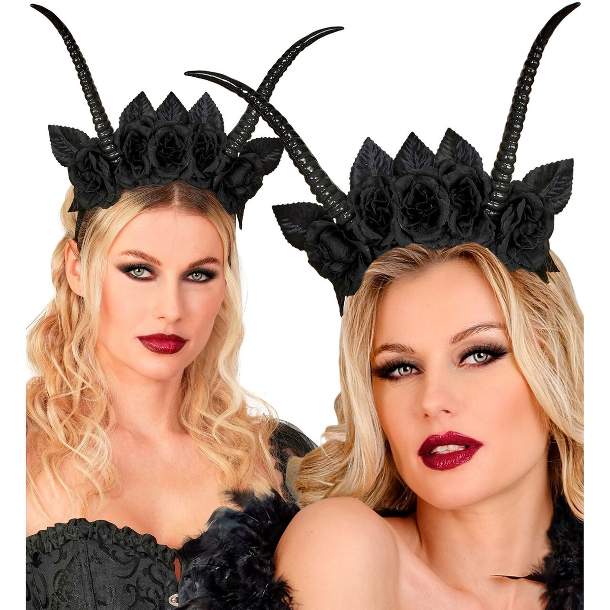 Op deze afbeelding zie je een Accessoires, van het merk Widmann. Duivel Hoorns Met Zwarte Rozen