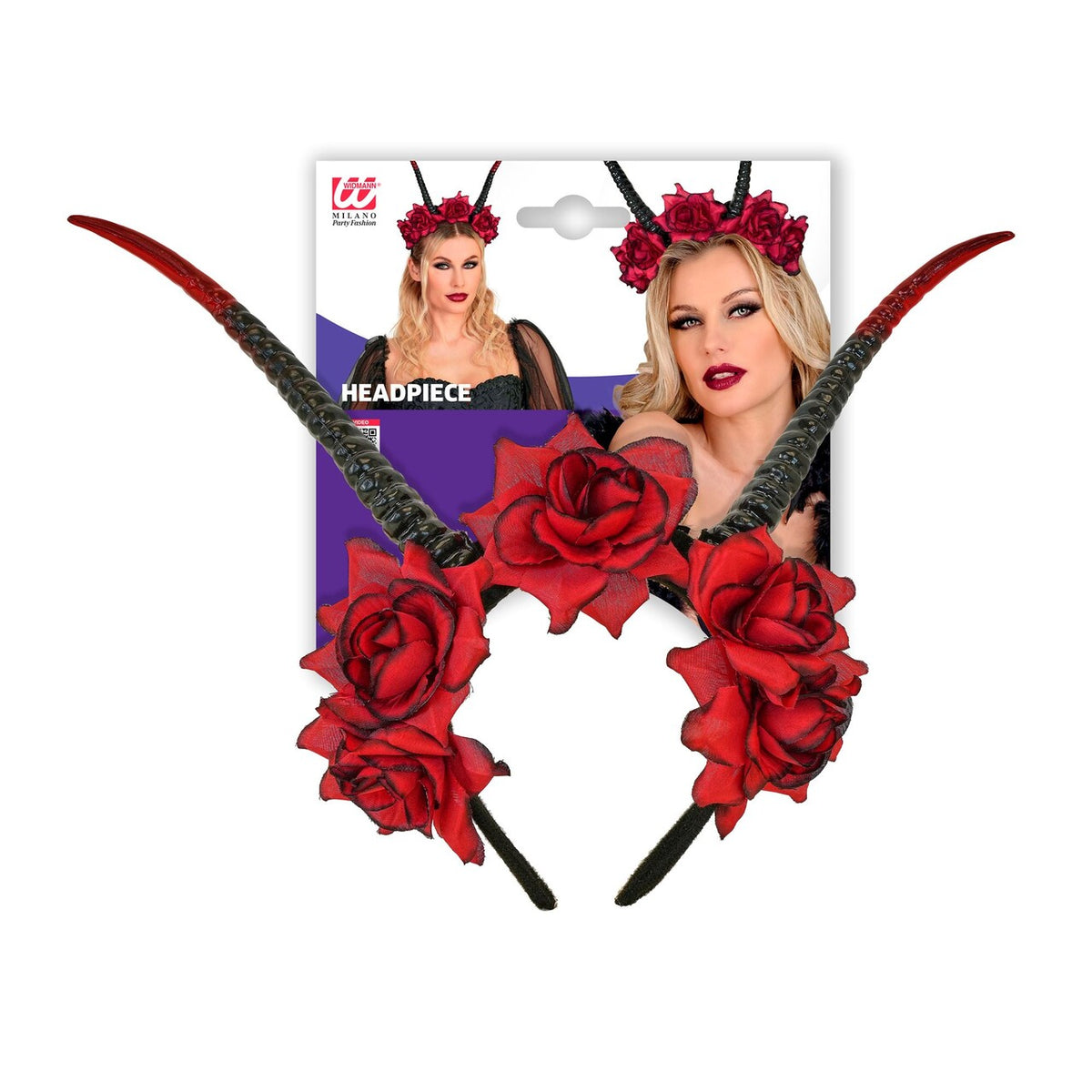 Op deze afbeelding zie je een Accessoires, van het merk Widmann. Duivel Hoorns Met Rode Rozen