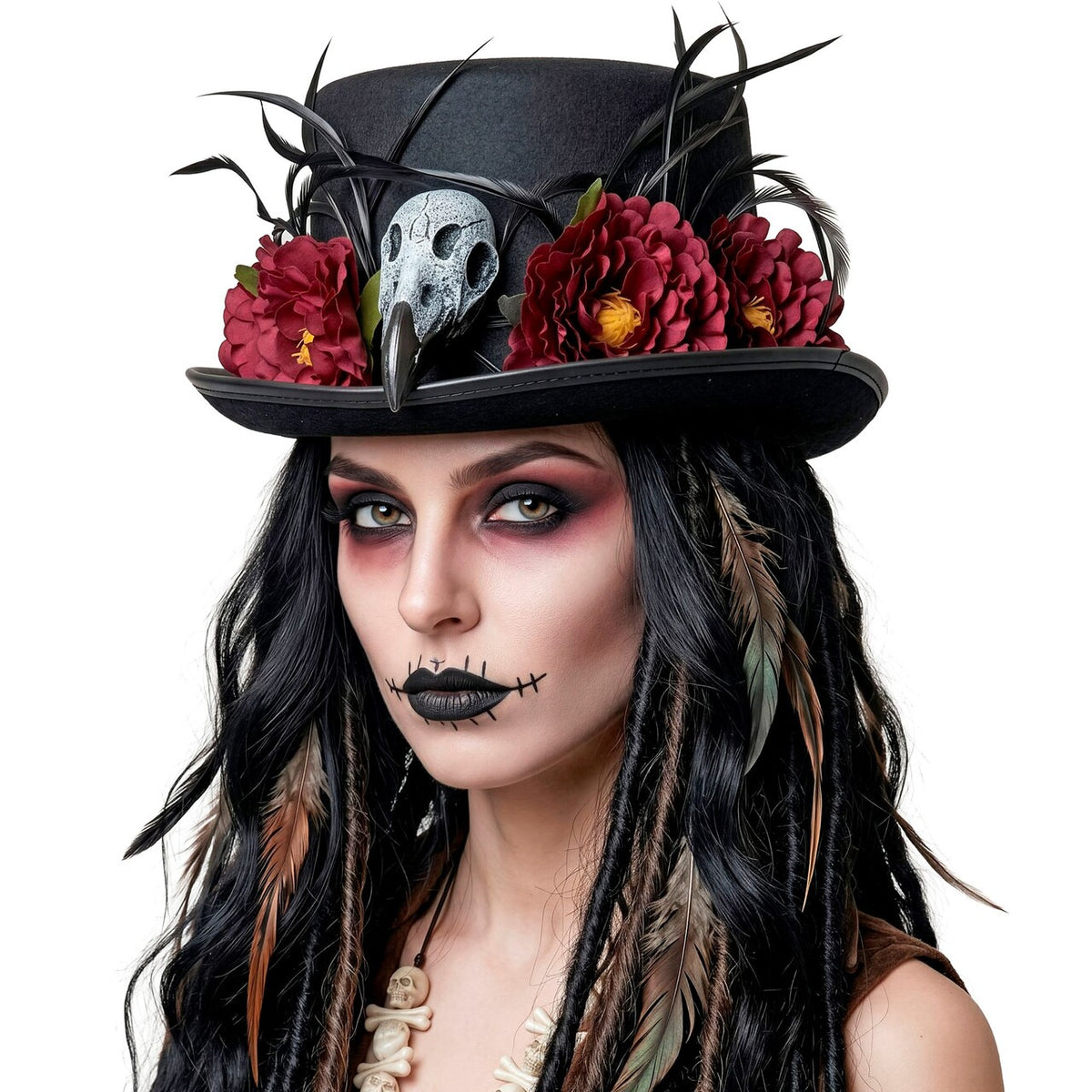 Op deze afbeelding zie je een Accessoires, van het merk Widmann. Voodoo Skull & Flower Hoed
