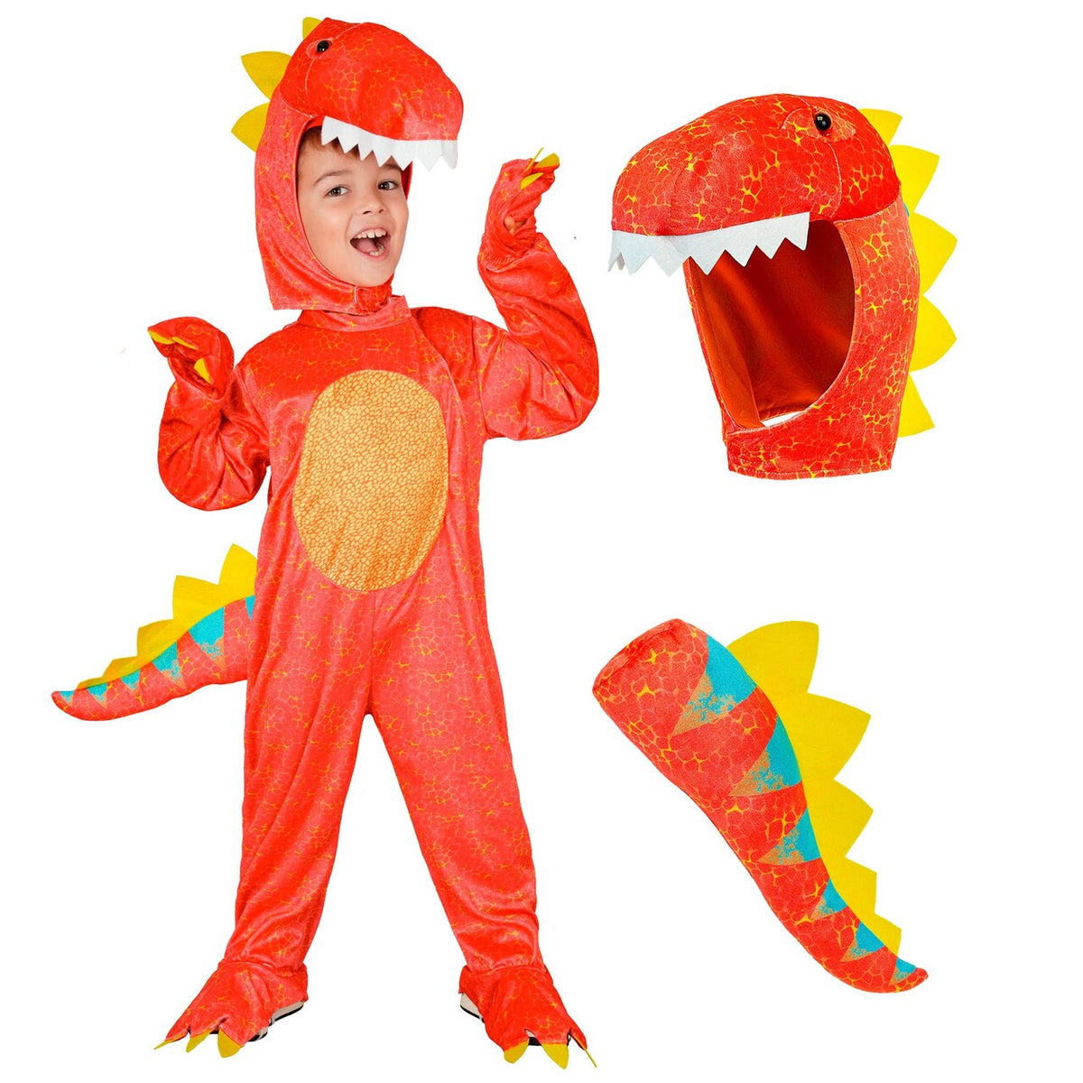 Op deze afbeelding zie je een Kostuums, van het merk Widmann. Rode Dino Dex Jongen Kostuum