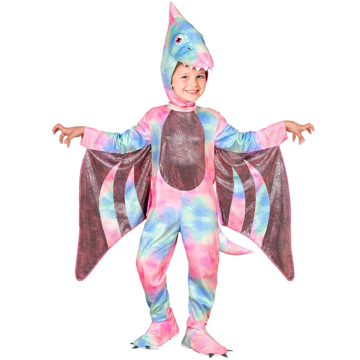 Op deze afbeelding zie je een Kostuums, van het merk Widmann. Kleurrijke Pterodactylus Meisje Kostuum