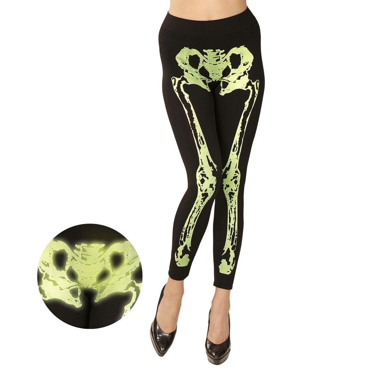 Op deze afbeelding zie je een Kostuums, van het merk Widmann. Legging Skelet Neon Groen Chiapas Vrouw