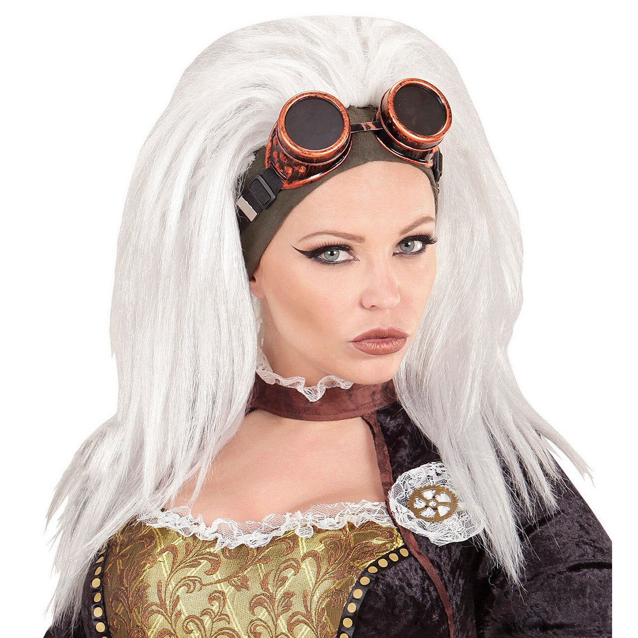 Op deze afbeelding zie je een Accessoires, van het merk Widmann. Pruik Steampunk Met Stofbril Wannawhite