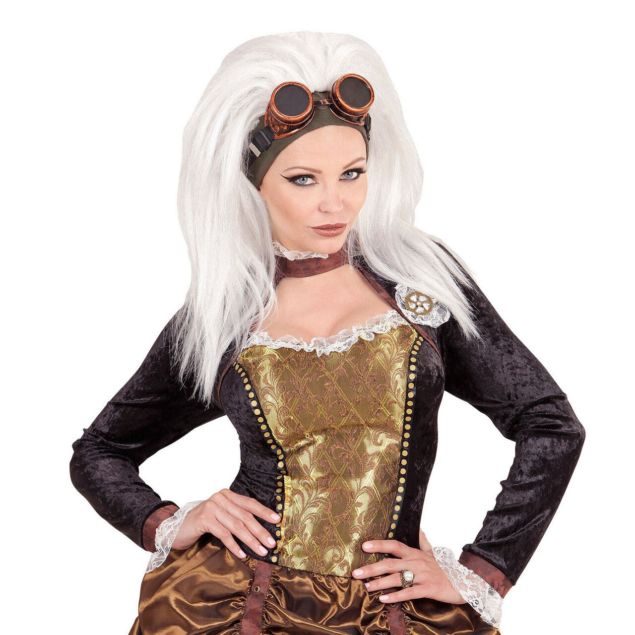Op deze afbeelding zie je een Accessoires, van het merk Widmann. Pruik Steampunk Met Stofbril Wannawhite