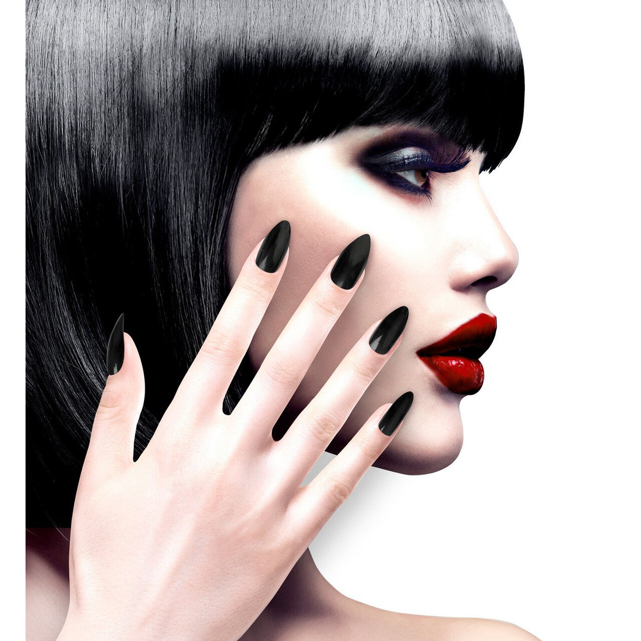Op deze afbeelding zie je een Accessoires, van het merk Widmann. Nagels Vampira Stiletto Zwart