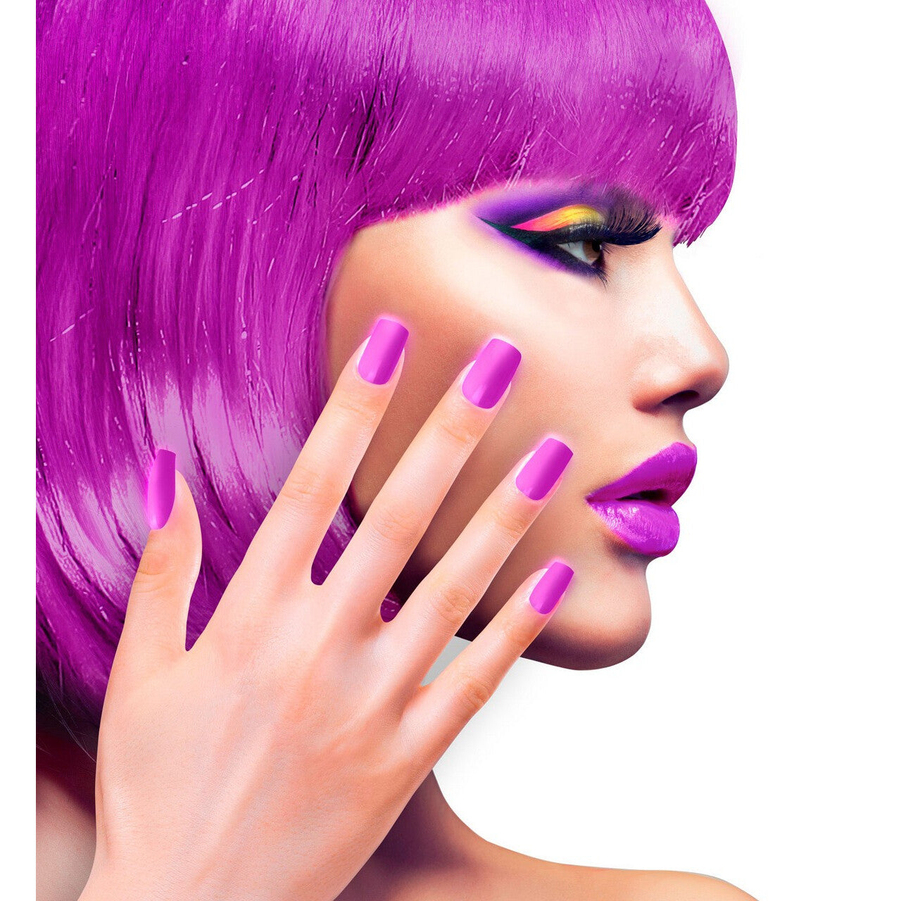 Op deze afbeelding zie je een Accessoires, van het merk Widmann. Nagels Airbrush Neon Paars 80s Lady