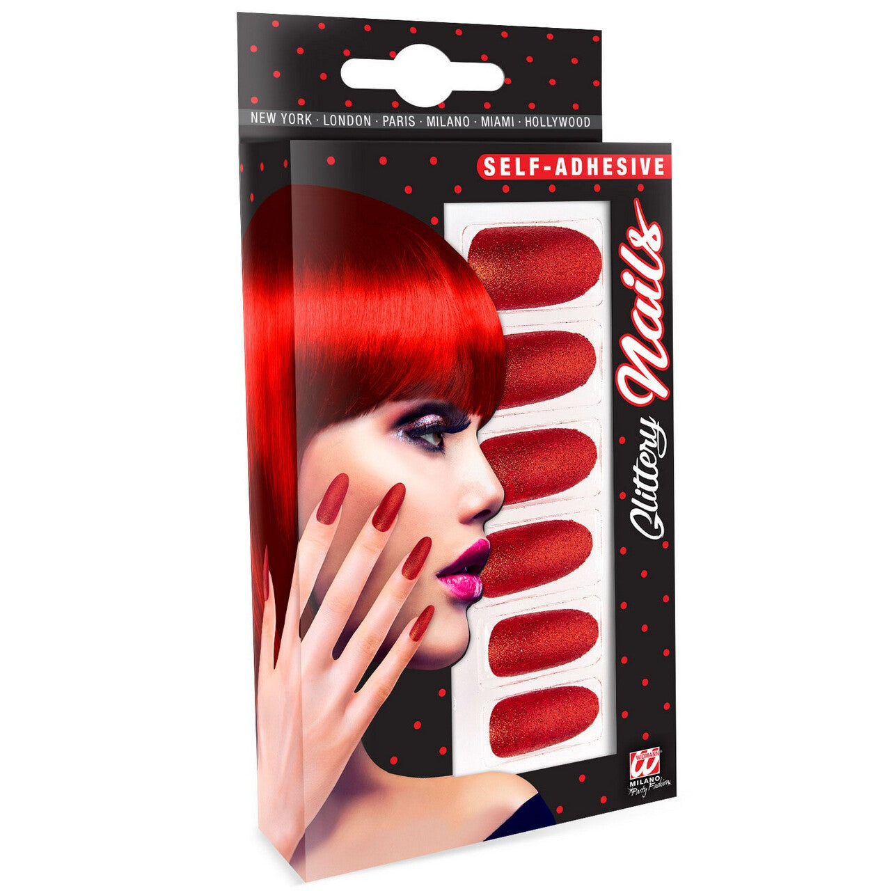 Op deze afbeelding zie je een Accessoires, van het merk Widmann. Nagels Diva Glitter Rood