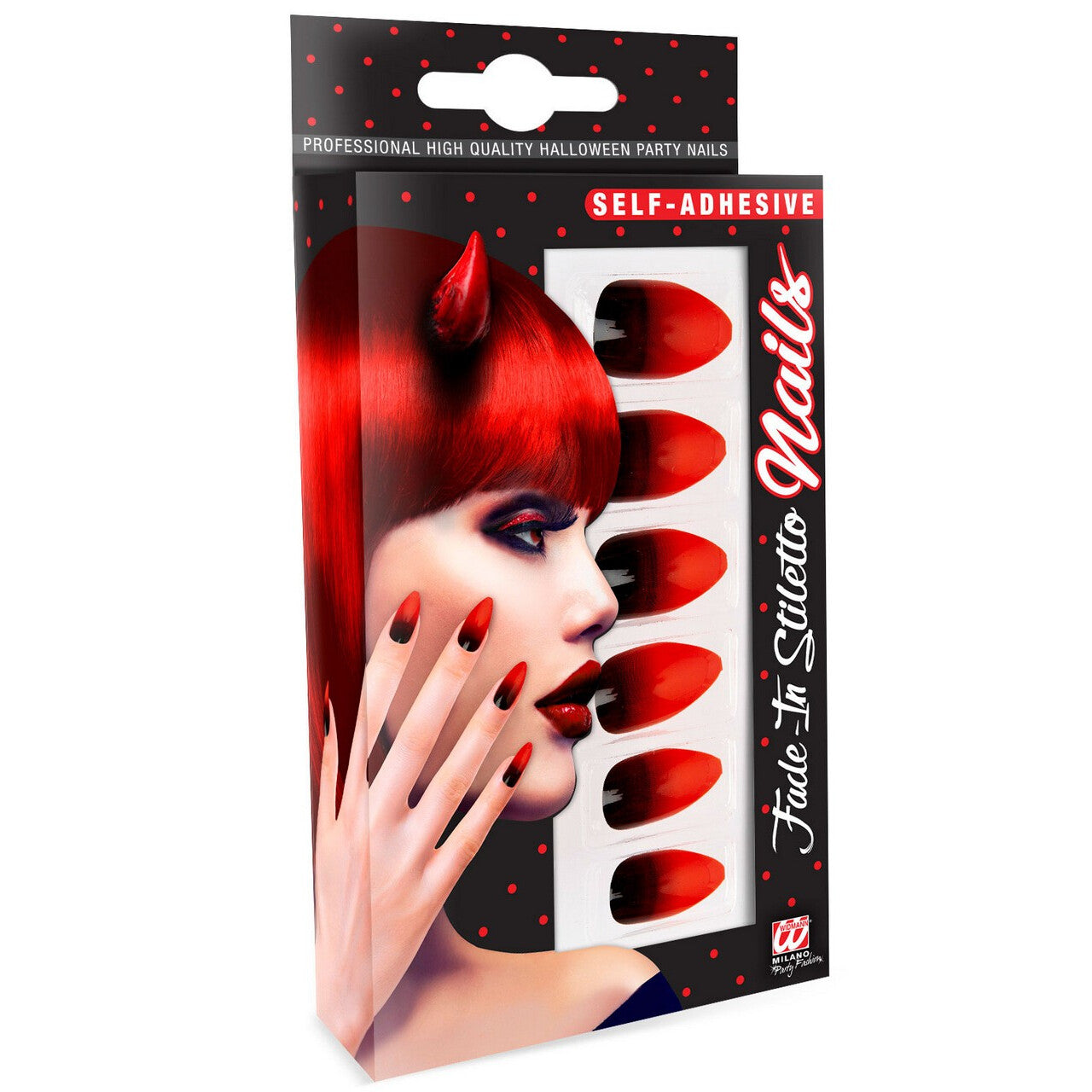 Op deze afbeelding zie je een Accessoires, van het merk Widmann. Duivelin Nagels Stiletto Rood / Zwart
