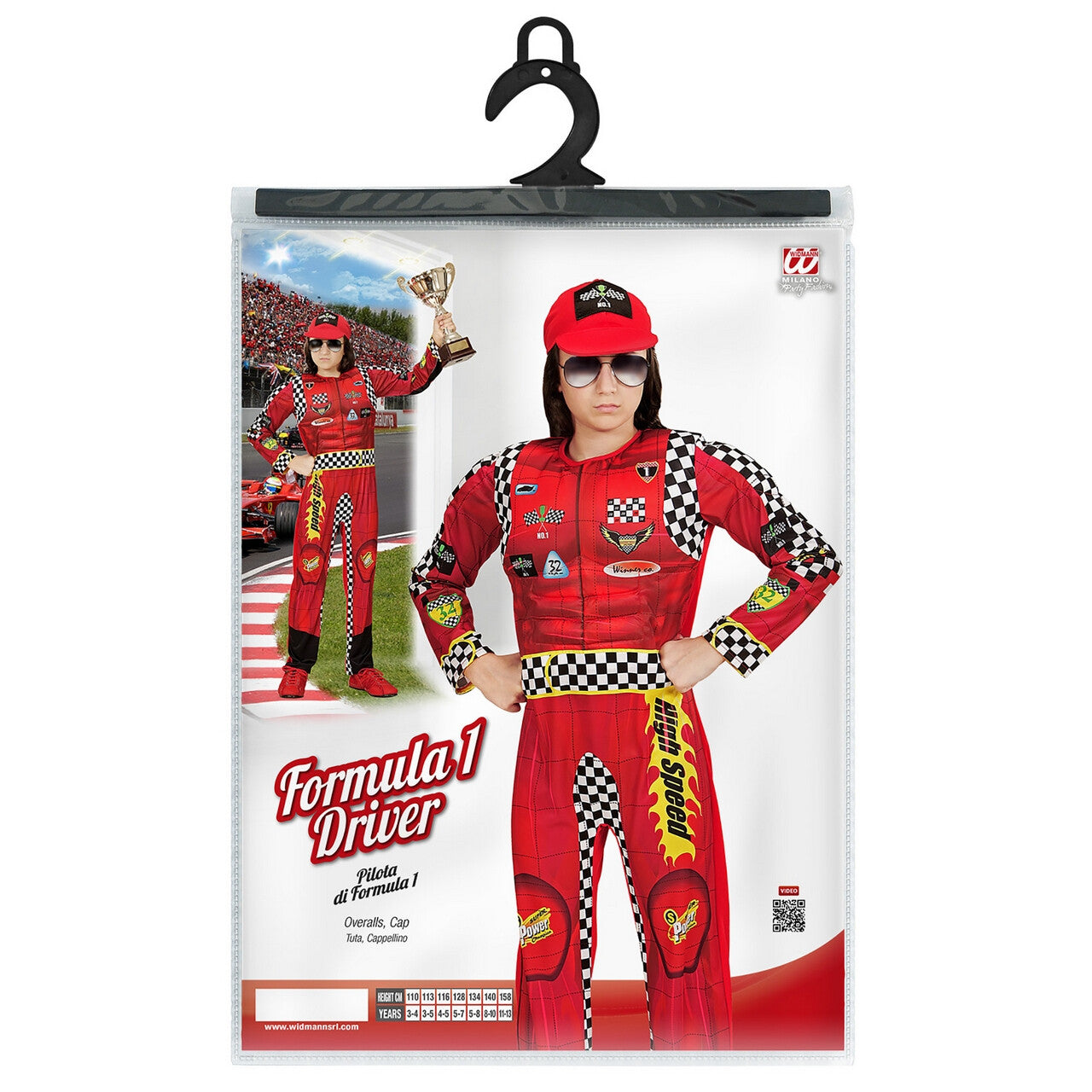 Op deze afbeelding zie je een Kostuums, van het merk Widmann. Formule 1 Coureur Mcqueen Jongen Kostuum