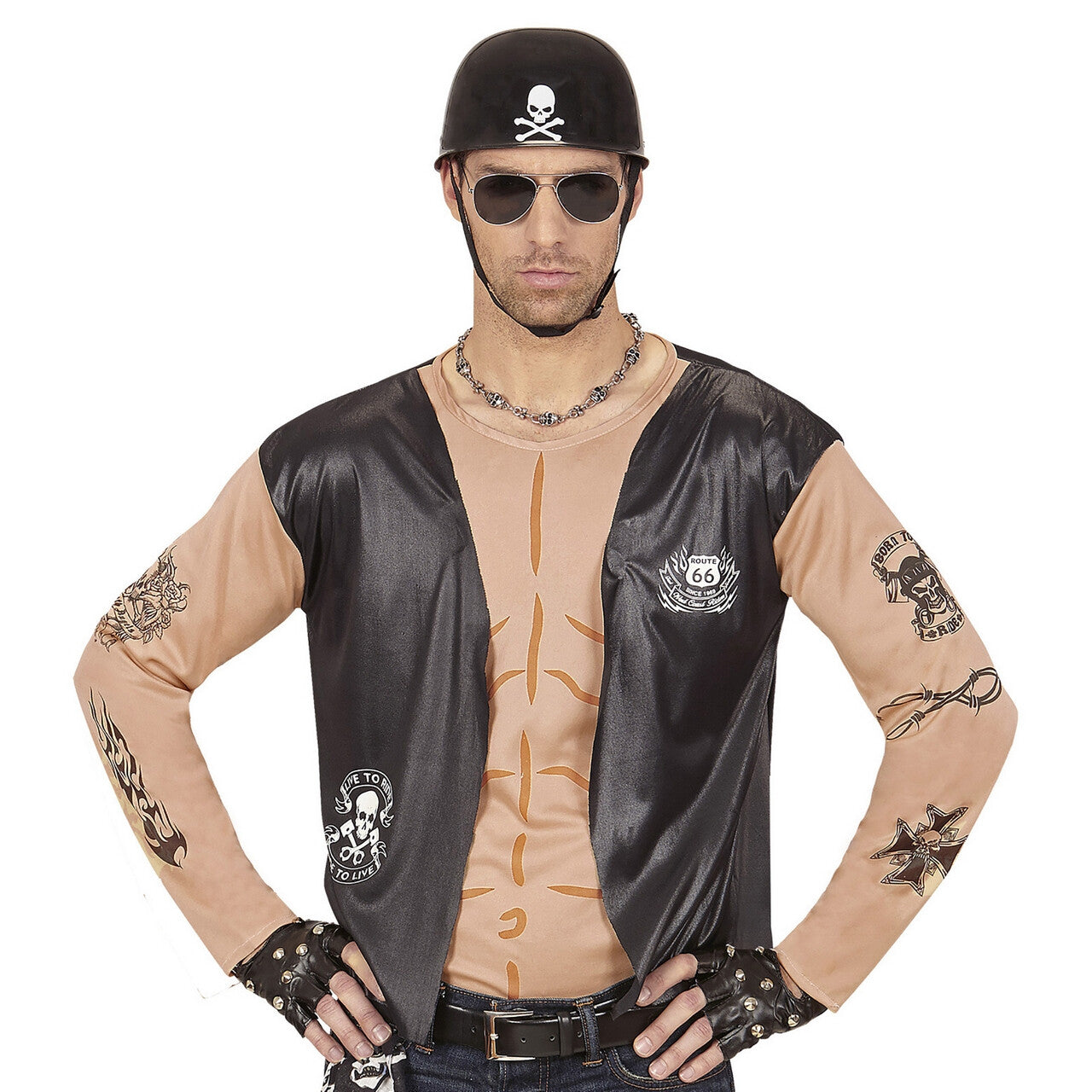 Op deze afbeelding zie je een Kostuums, van het merk Widmann. Biker Shirt Motorman