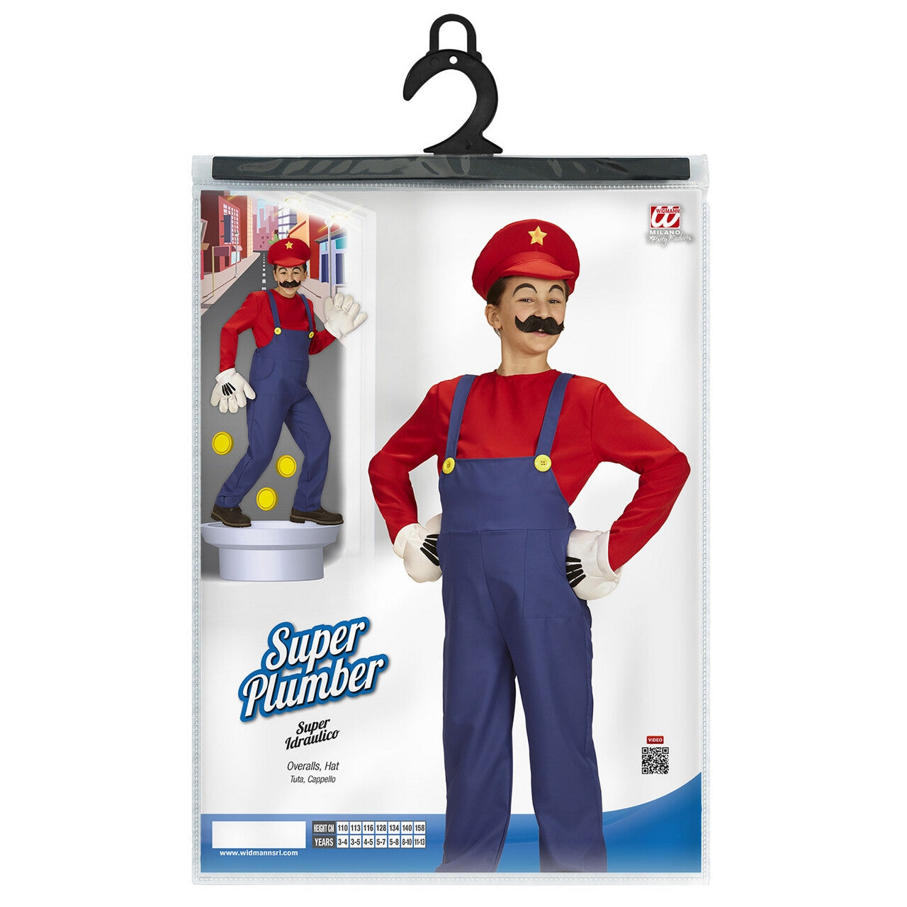 Op deze afbeelding zie je een Kostuums, van het merk Widmann. Super Loodgieter Mario Jongen Kostuum