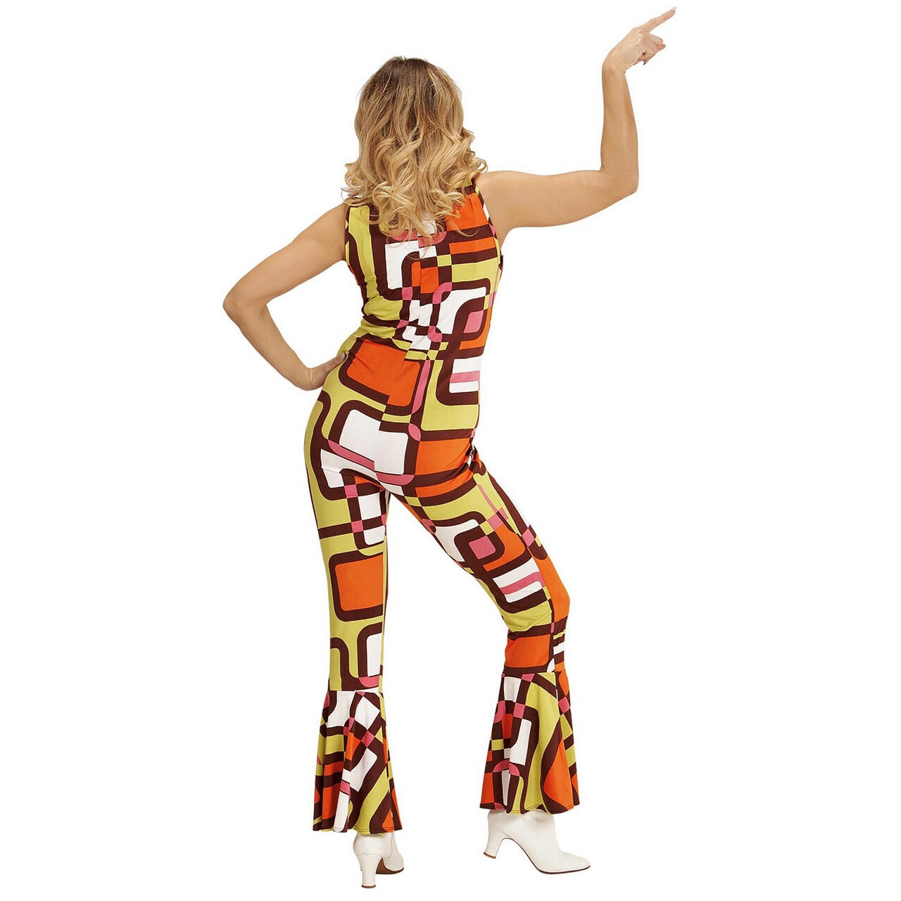 Op deze afbeelding zie je een Kostuums, van het merk Widmann. Groovy Geralda 70s Dames Jumpsuit, Buizen Vrouw Kostuum