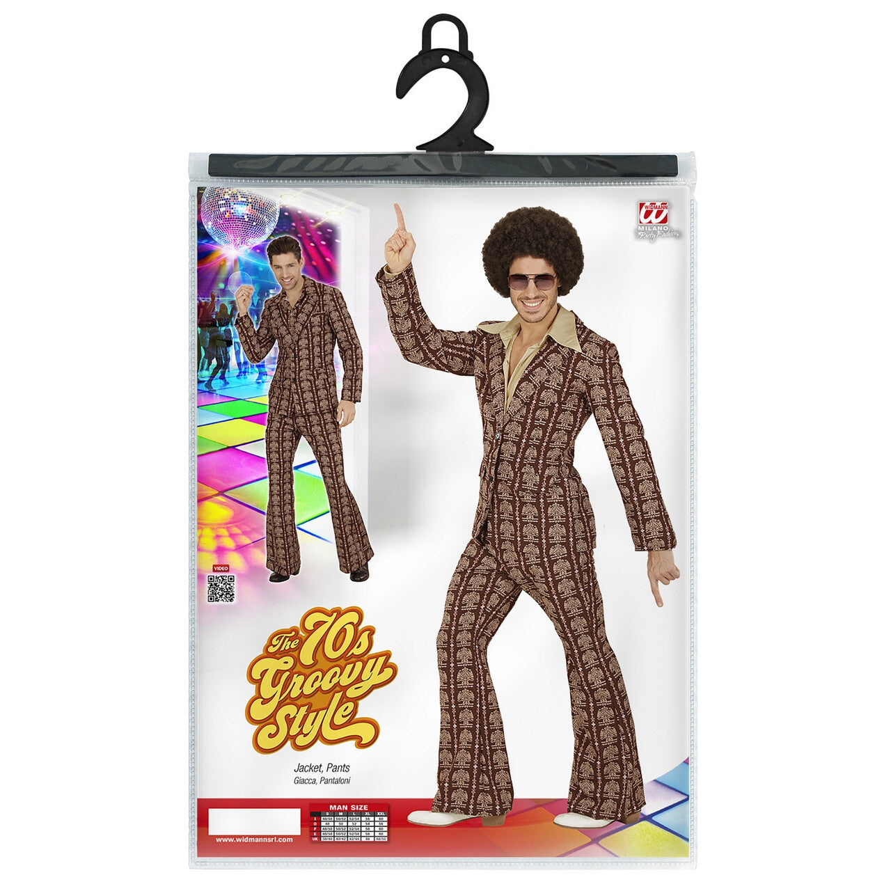 Op deze afbeelding zie je een Kostuums, van het merk Widmann. Groovy George 70s Heren Kostuum, Old School Man