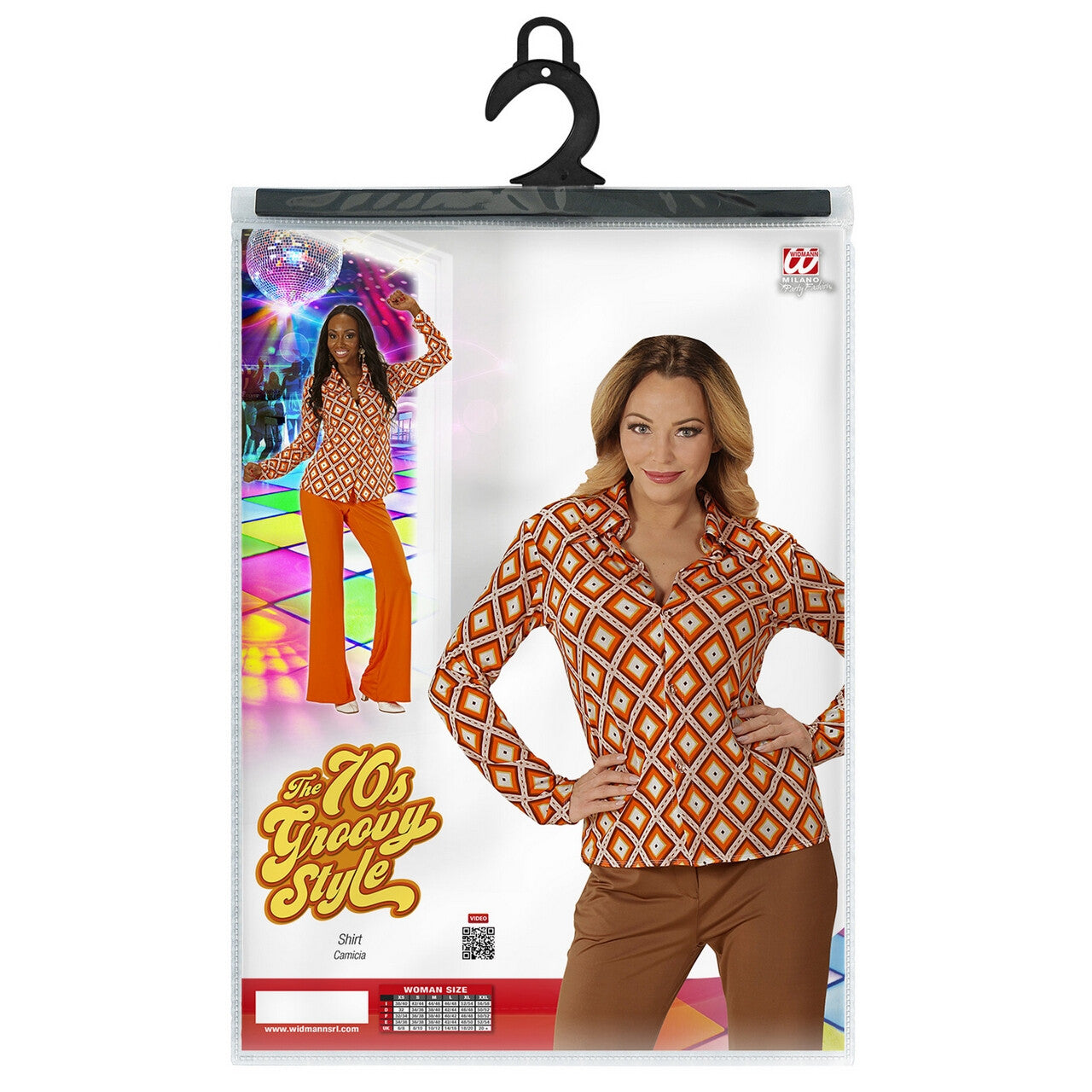 Op deze afbeelding zie je een Kostuums, van het merk Widmann. Groovy Gina 70s Dames Shirt, Ruit Vrouw