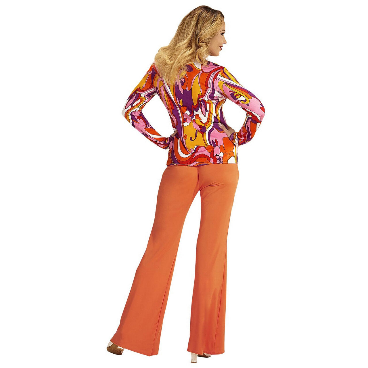 Op deze afbeelding zie je een Kostuums, van het merk Widmann. Groovy Gina 70s Dames Shirt, Orchidee Vrouw