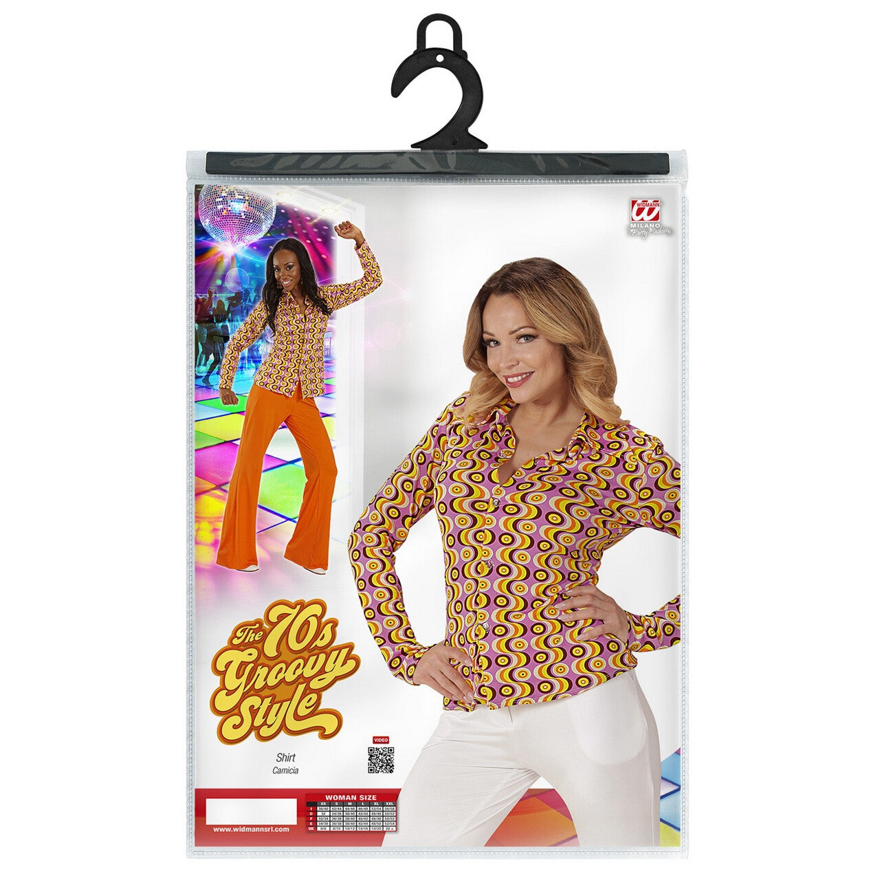 Op deze afbeelding zie je een Kostuums, van het merk Widmann. Groovy Gina 70s Dames Shirt, Lps Vrouw
