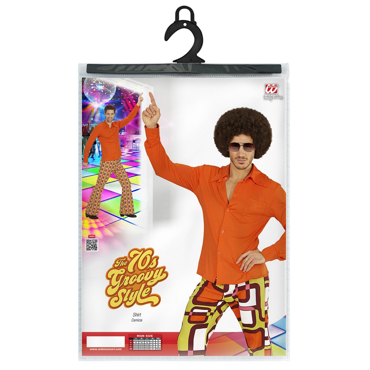 Op deze afbeelding zie je een Kostuums, van het merk Widmann. Groovy Garry 70s Heren Shirt, Oranje Man