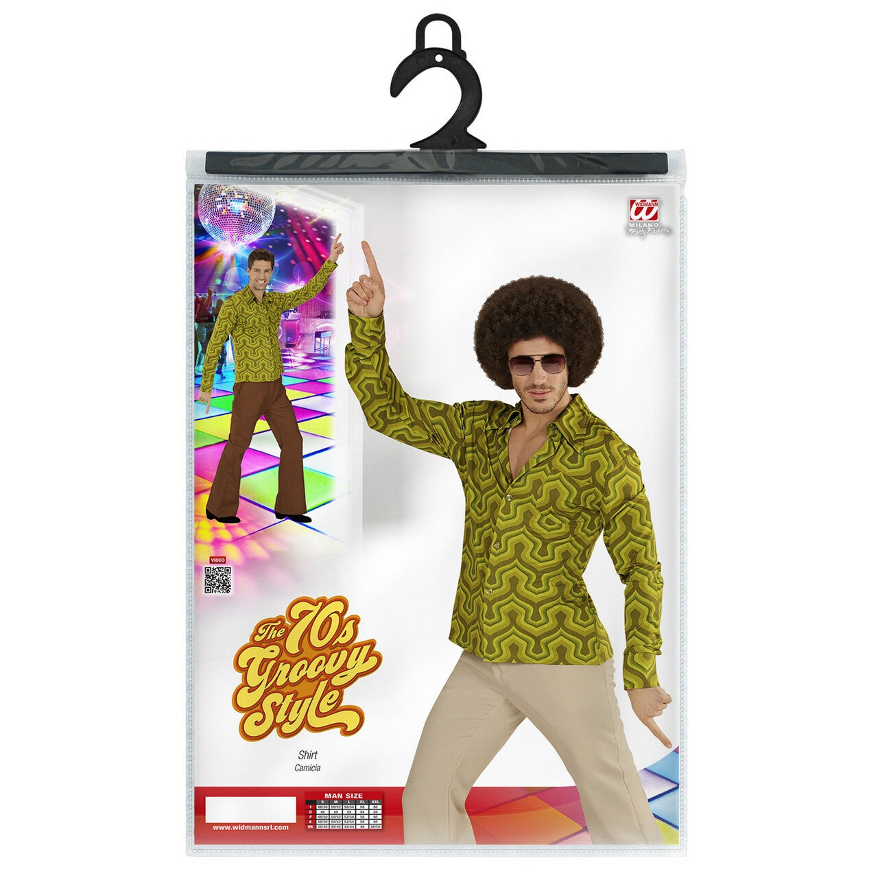 Op deze afbeelding zie je een Kostuums, van het merk Widmann. Groovy Garry 70s Heren Shirt, Behang Man