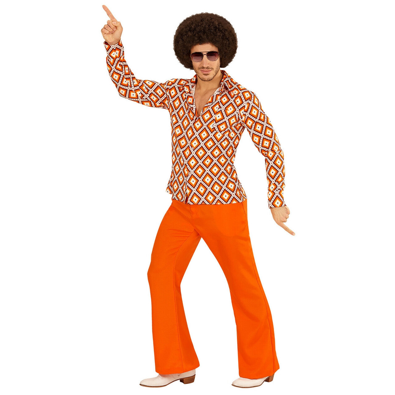 Op deze afbeelding zie je een Kostuums, van het merk Widmann. Groovy Garry 70s Heren Shirt, Ruit Man